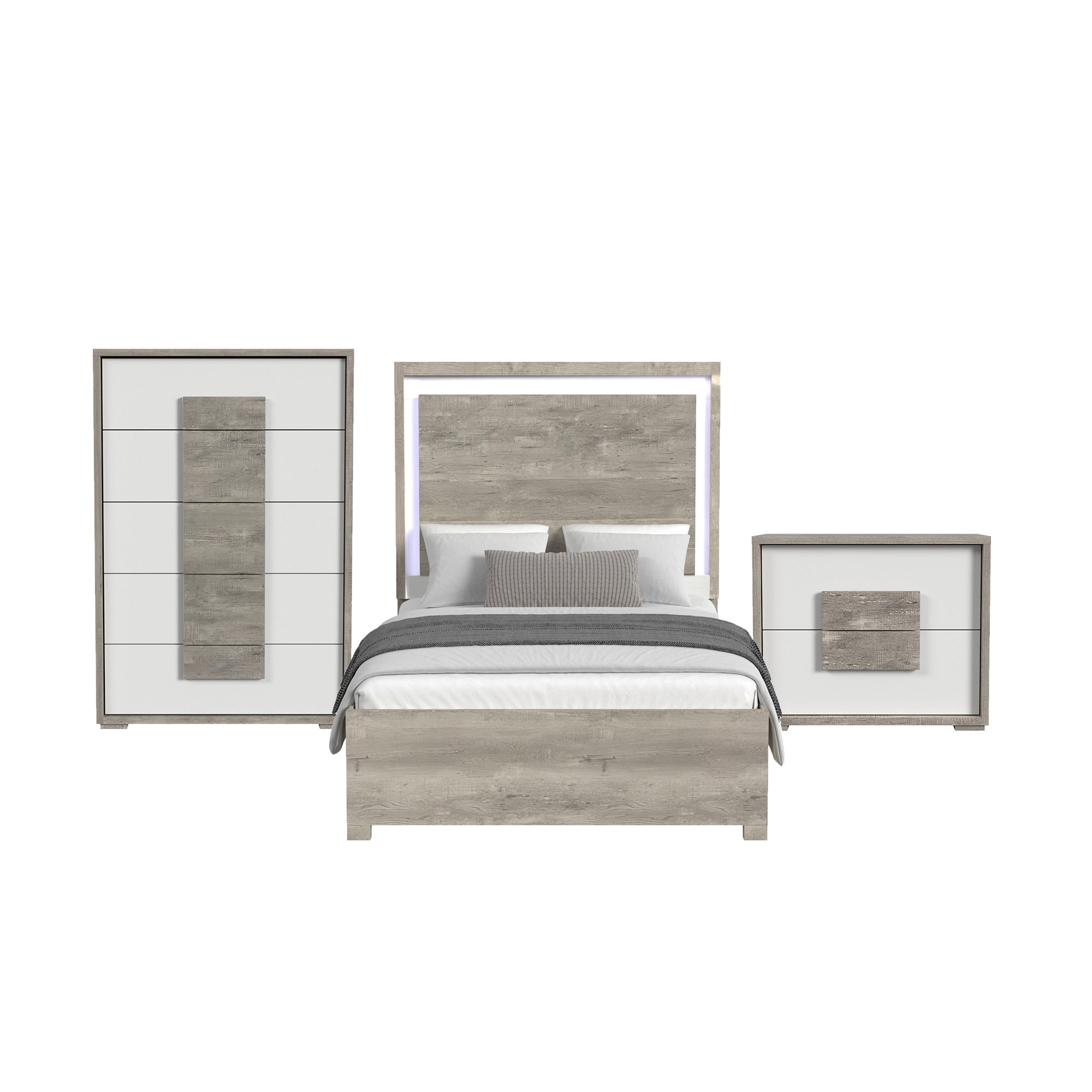 Queen · 3 Pc · Bedroom Set With LED