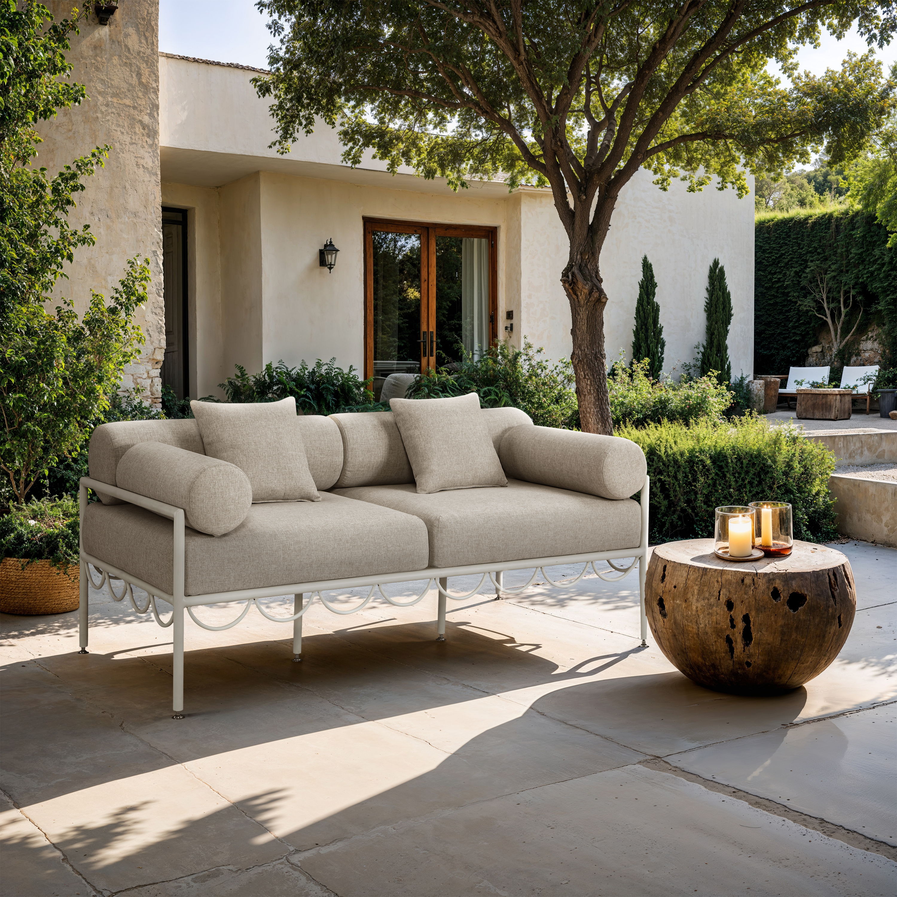 Portofino - Resilient Water Repellent Fabric 69.75" Upholstered Outdoor Patio Loveseat - Beige