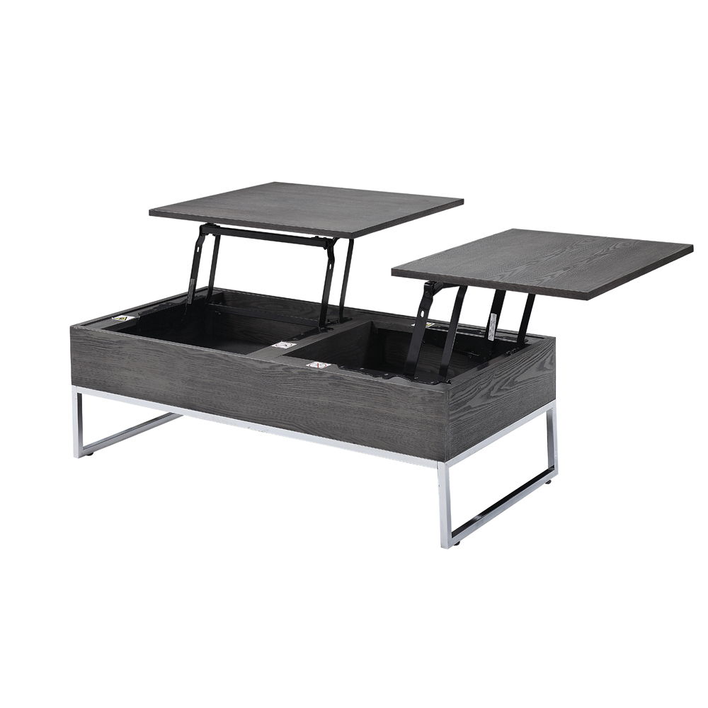 Iban - Coffee Table With Lift Top - Gray Oak & Chrome, dark gray, view 3