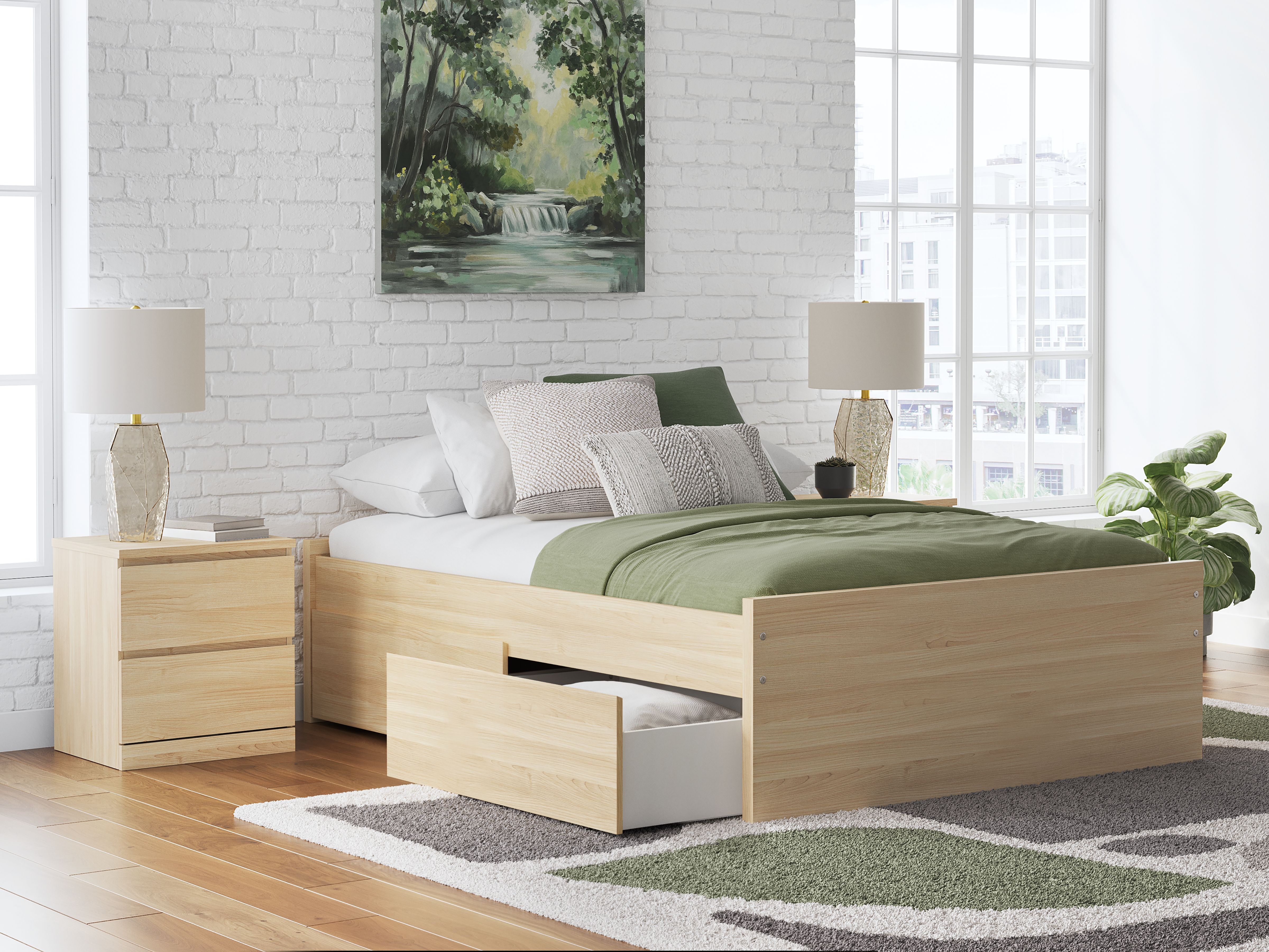 Onita - Full Platform Bed With 2 Side Storage - Natural