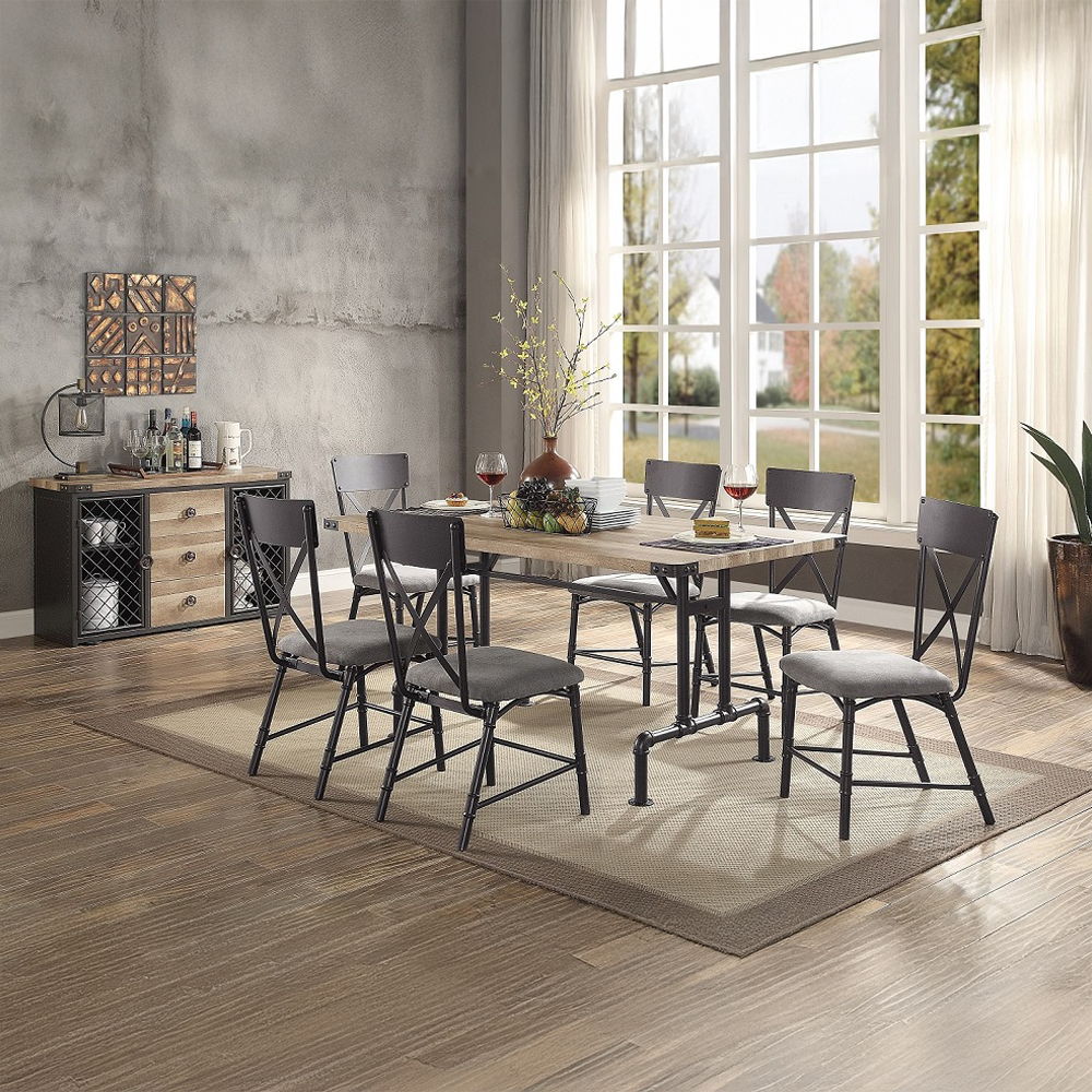 Edina - Side Chair (Set of 2) - Gray Fabric, Oak & Sandy Black, dark gray, view 5