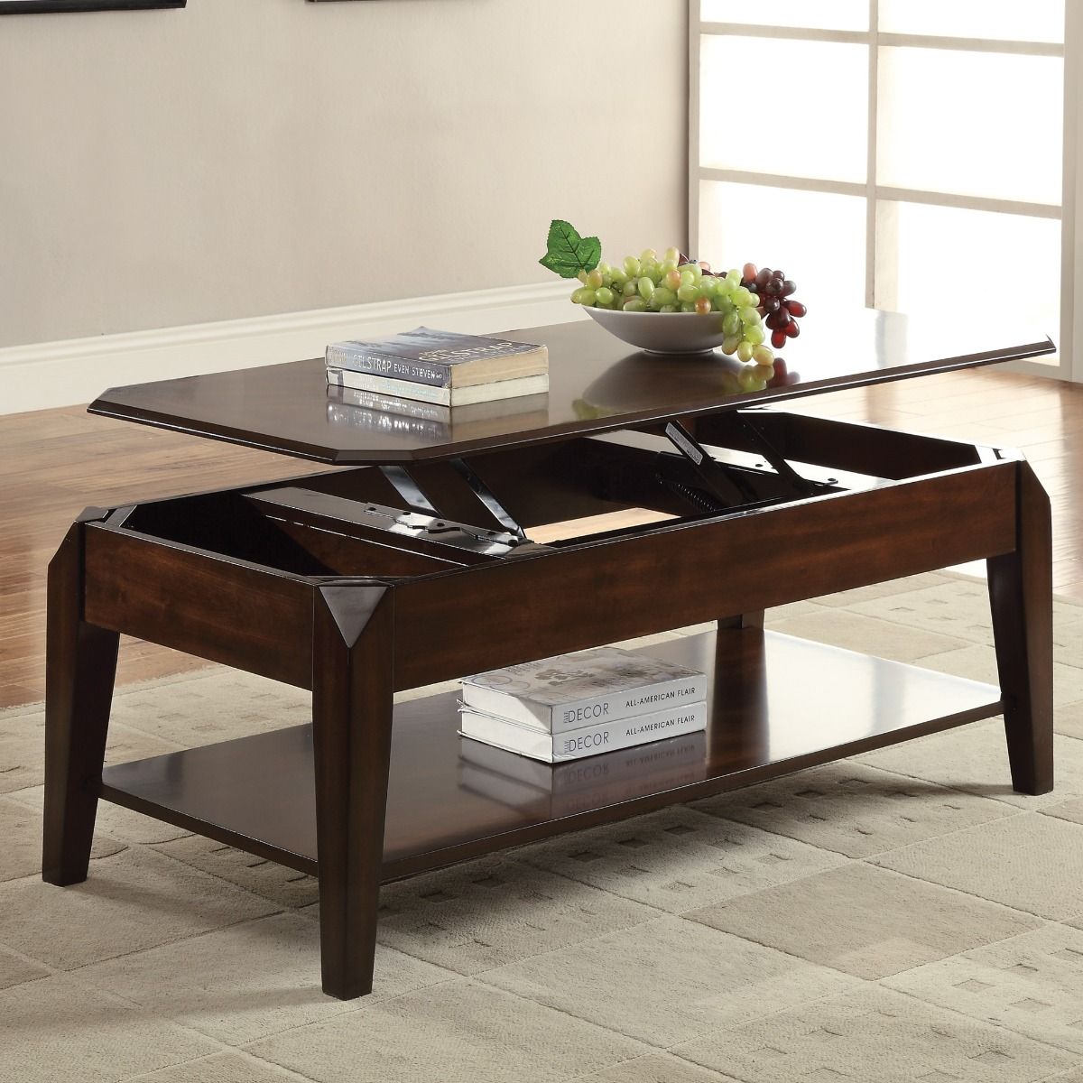 Docila - Coffee Table With Lift Top - Walnut, dark brown