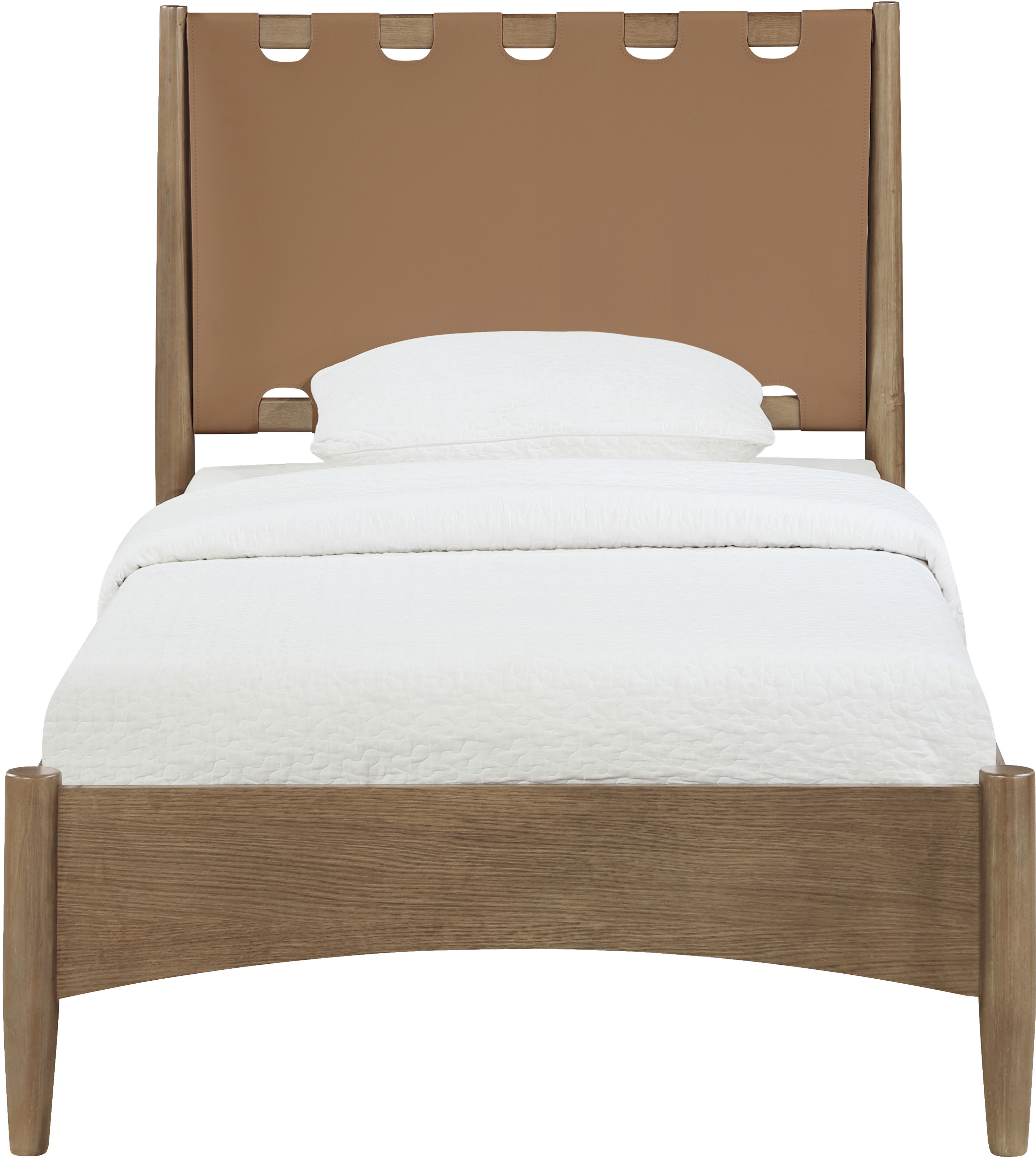 Santos - Vegan Leather Headboard And Wood Twin Bed - Brown
