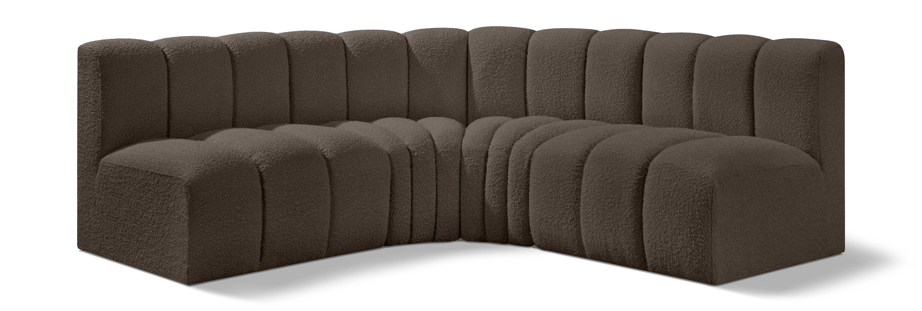 Arc - Boucle Fabric 4 Piece Corner Modular Sofa - Brown