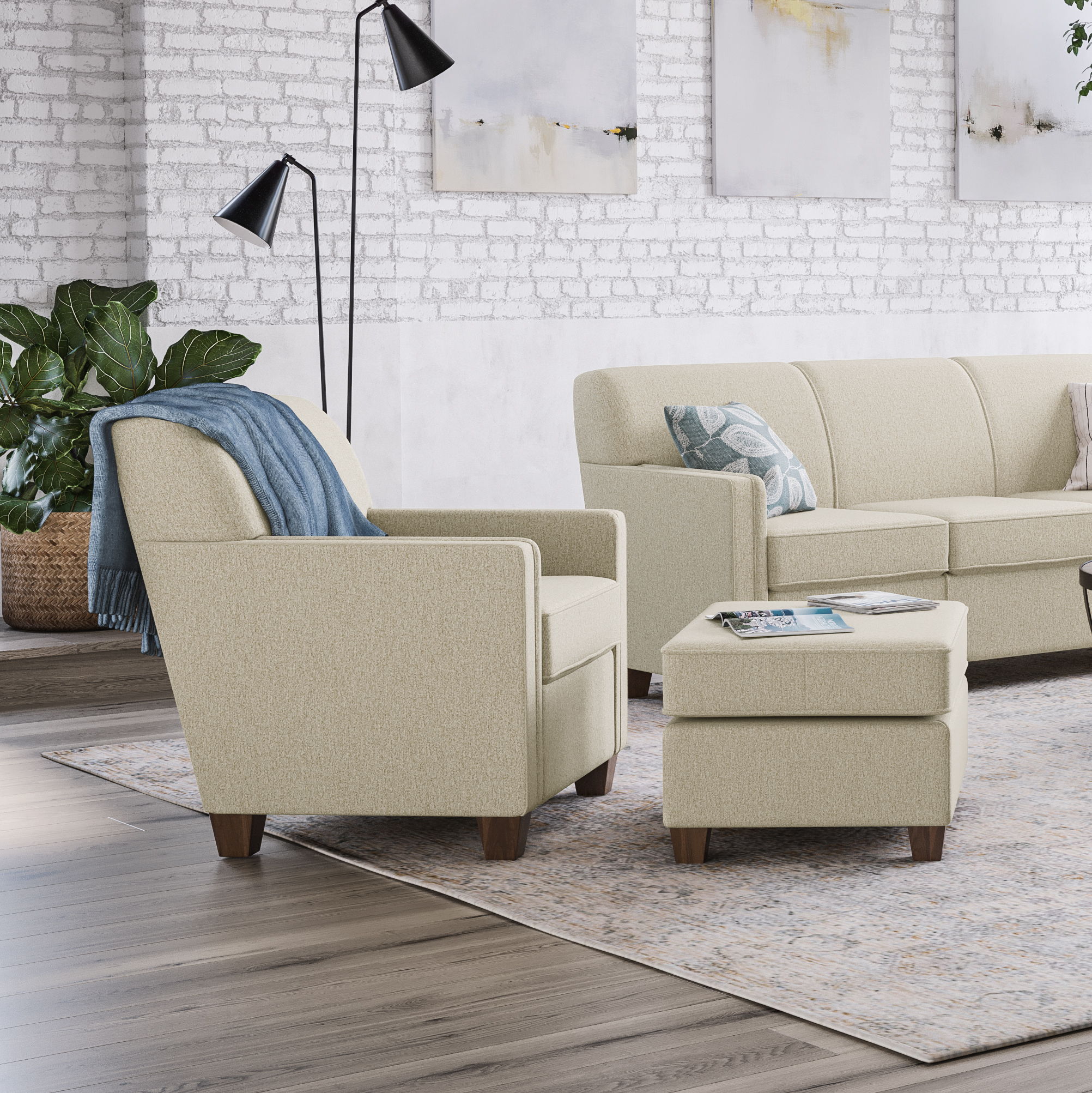 Nora - Fabric Ottoman, dark brown