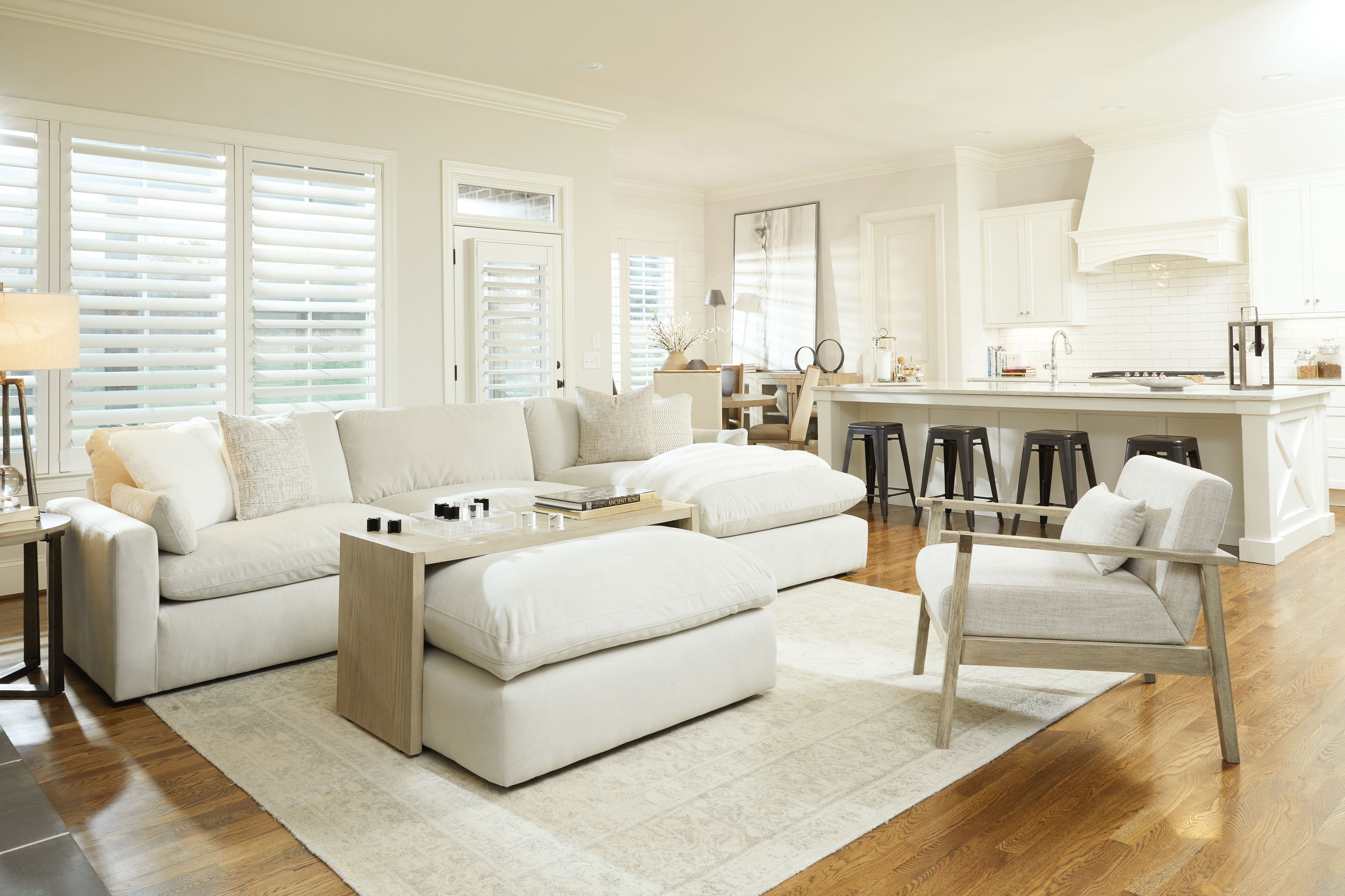 Ashley Sophie - Light Gray - 4 Pc. - Right Arm Facing Chaise 3 Pc Sectional, Ottoman