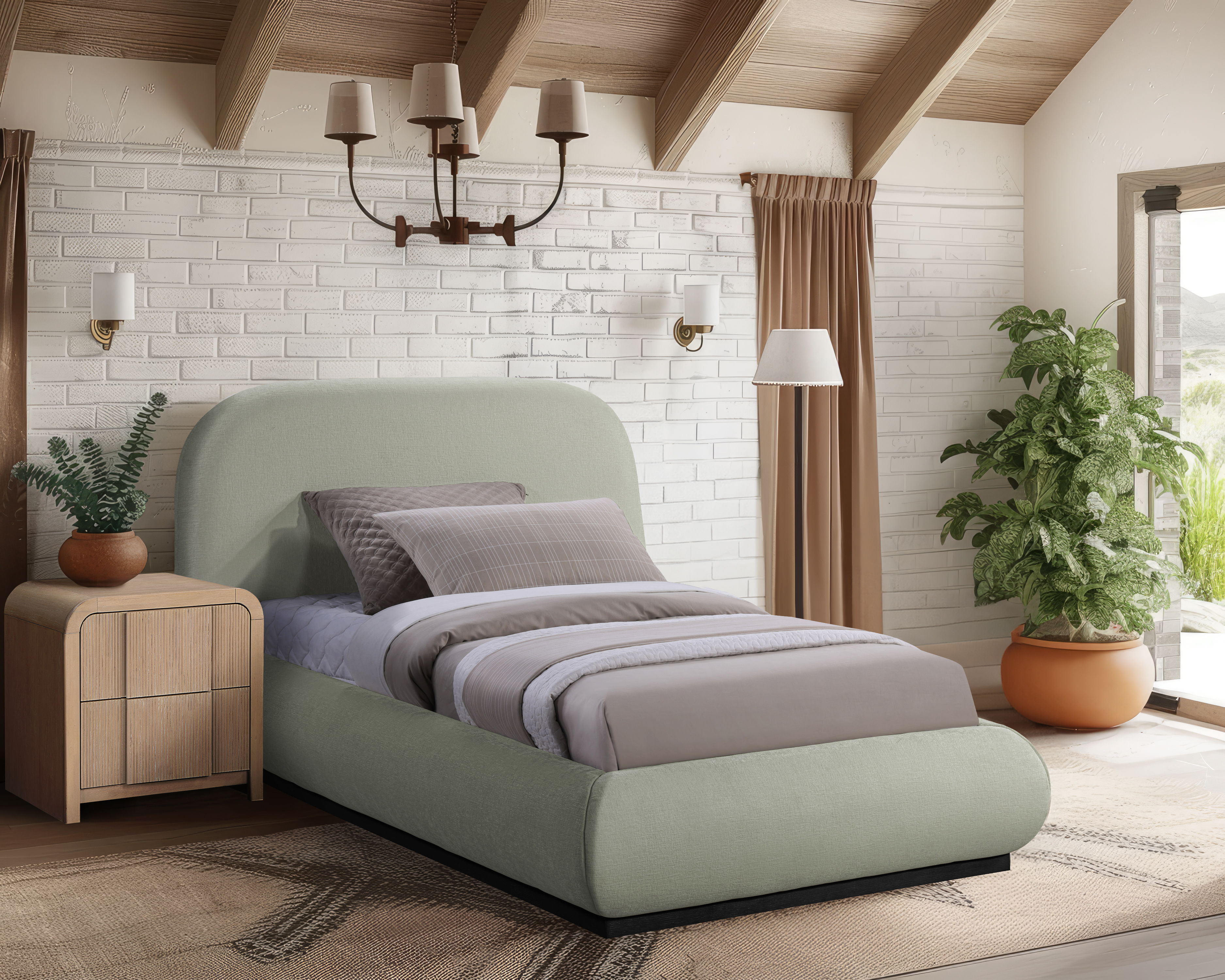 Vaughn - Chenille Twin Bed With Black Base - Mint