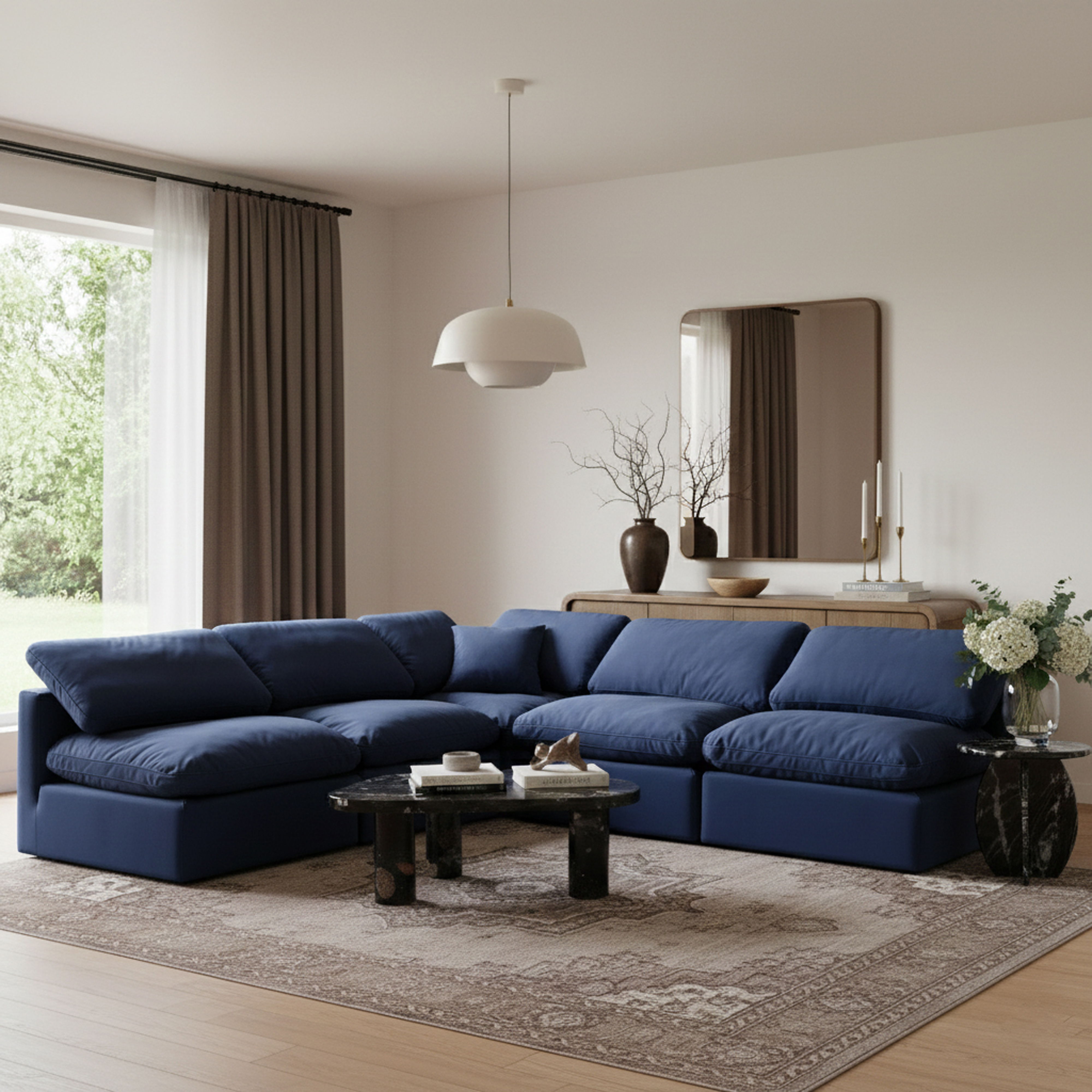 Indulge - Velvet 5 Piece Modular Corner Armless Sectional - Blue