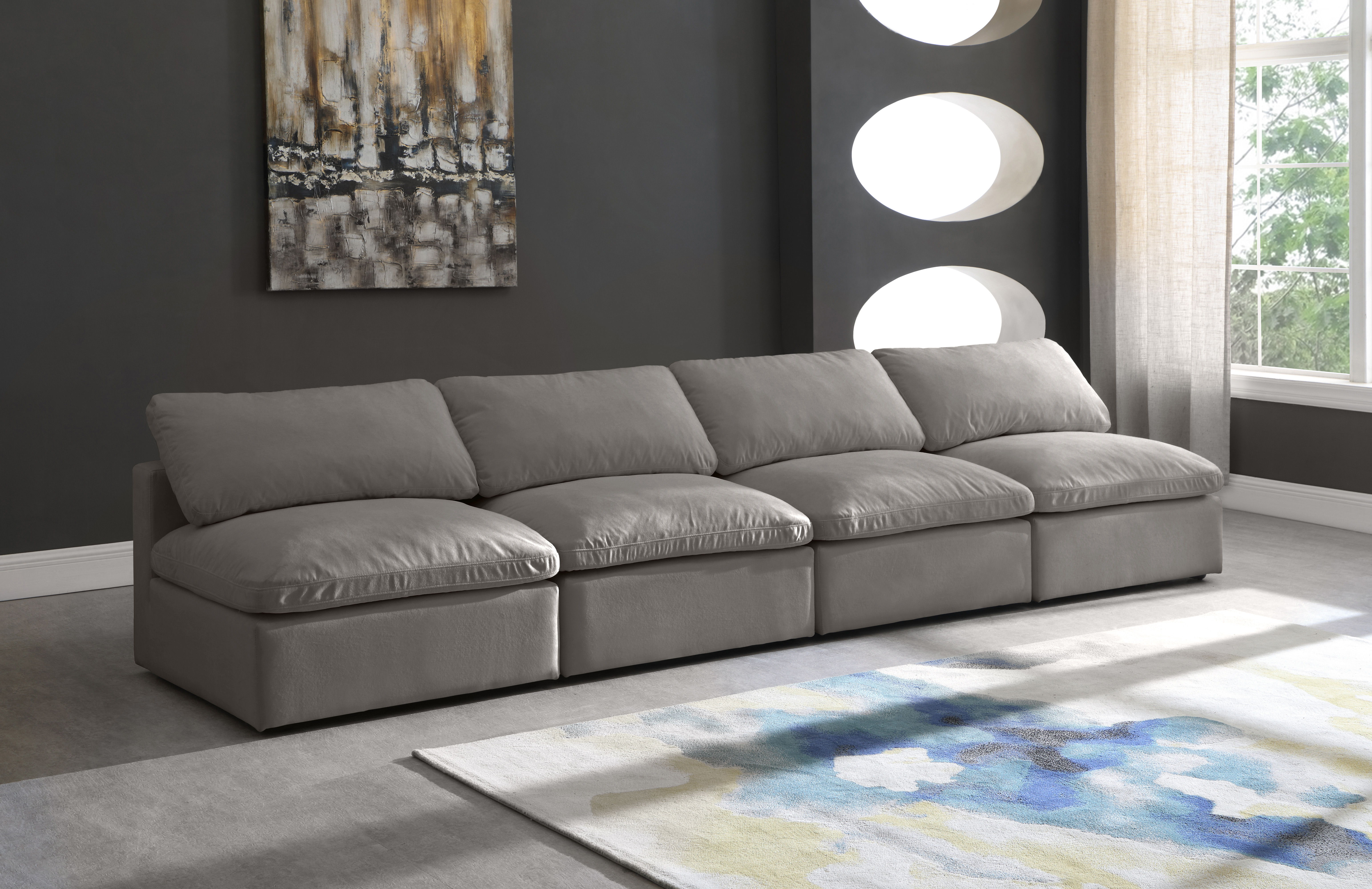 Plush - 4 Piece Modular Armless Sofa - Gray