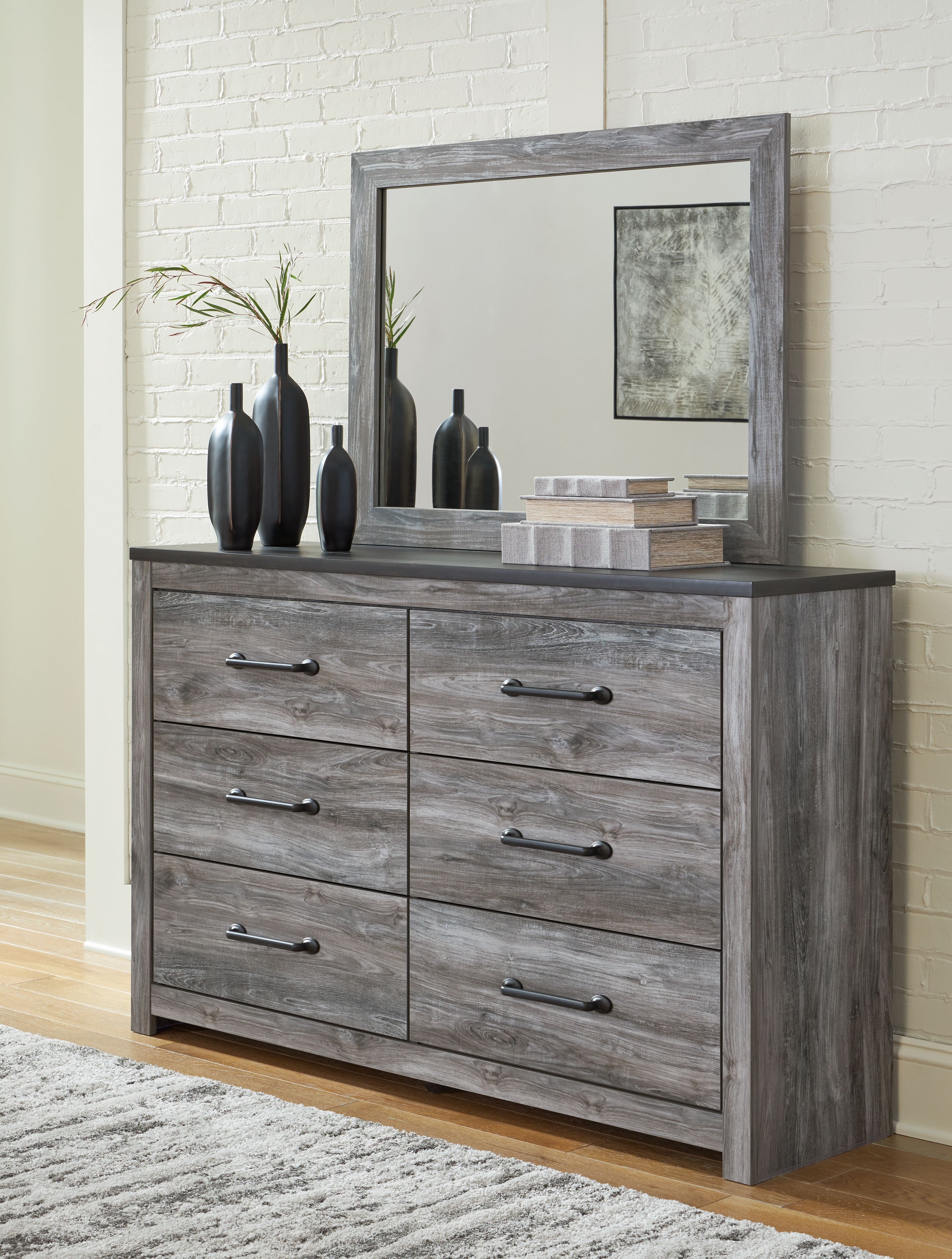 Bronyan - King Panel Bed - 4 Pc. - Dresser, Mirror, King Bed - Dark Gray