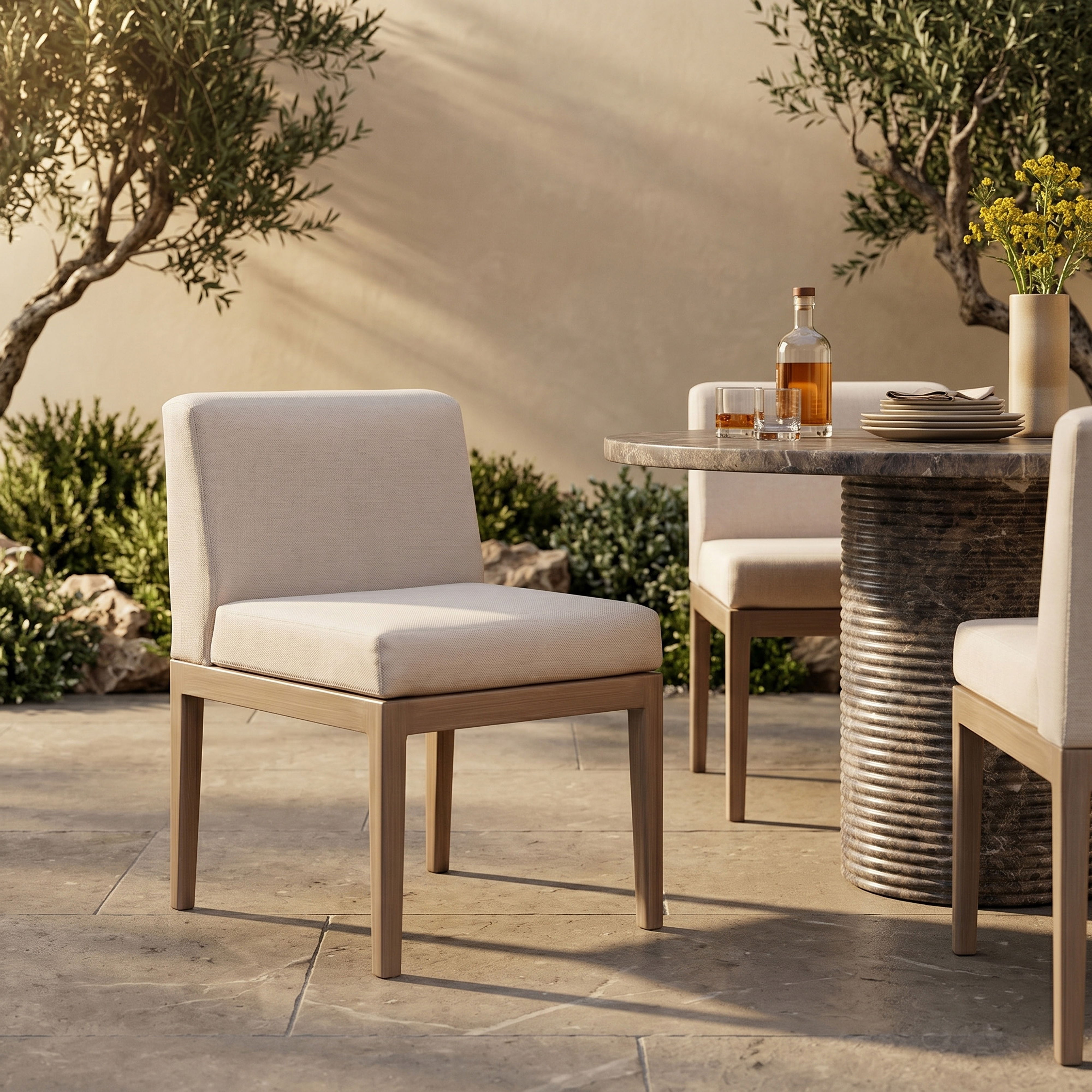 Solace - Olefin Performance Fabric Outdoor Patio Dining Side Chair - Beige