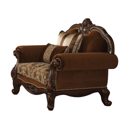 Jardena - Chair With 2 Pillows (Same Lv01593) - Pattern Fabric & Cherry Oak, dark brown
