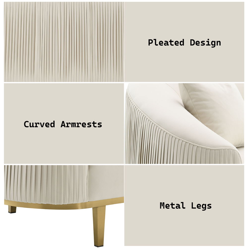 Martina - Loveseat With 2 Pillows - Ivory Velvet, beige, view 8