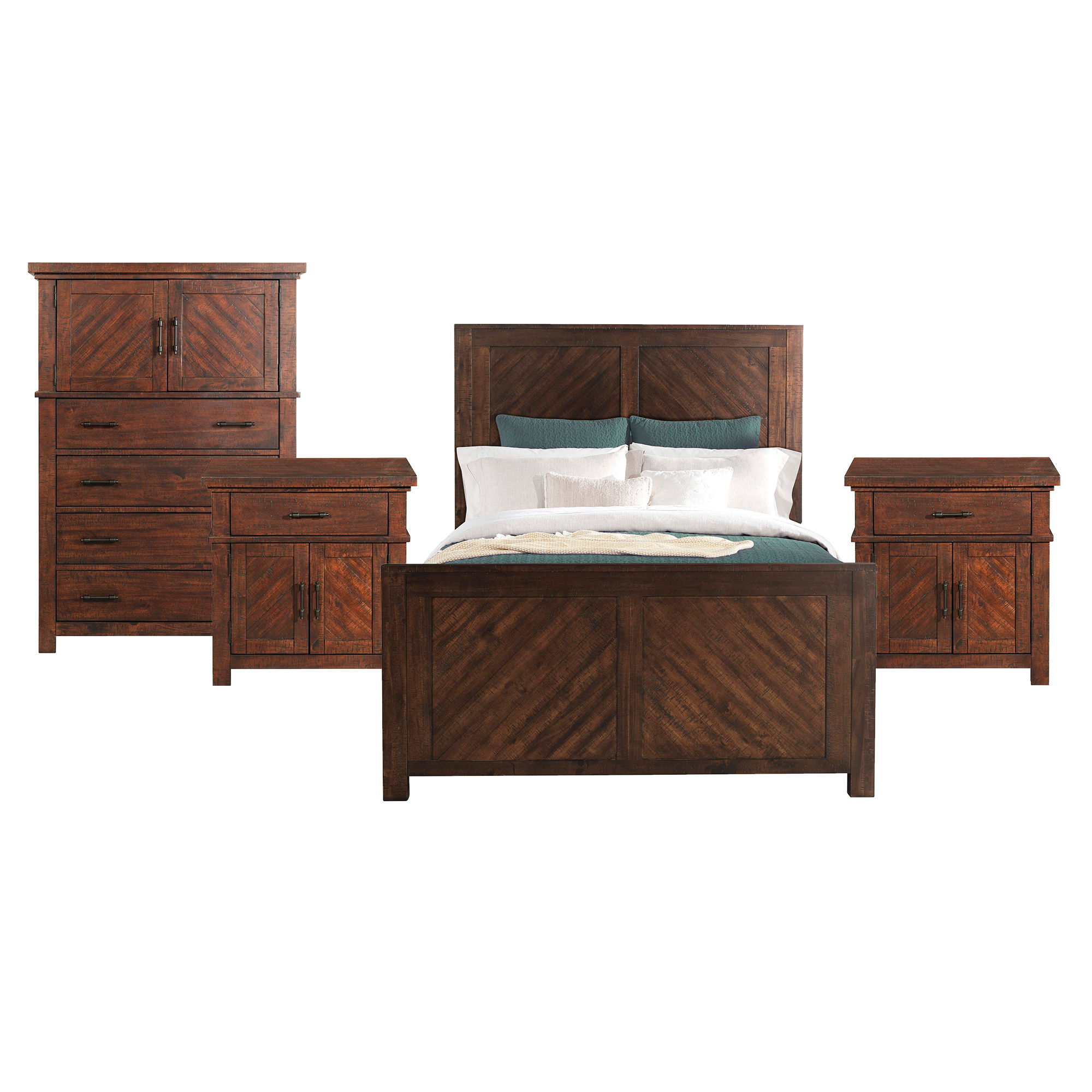 Queen · 4 Pc · Bedroom Set With 2 Nightstands & Chest