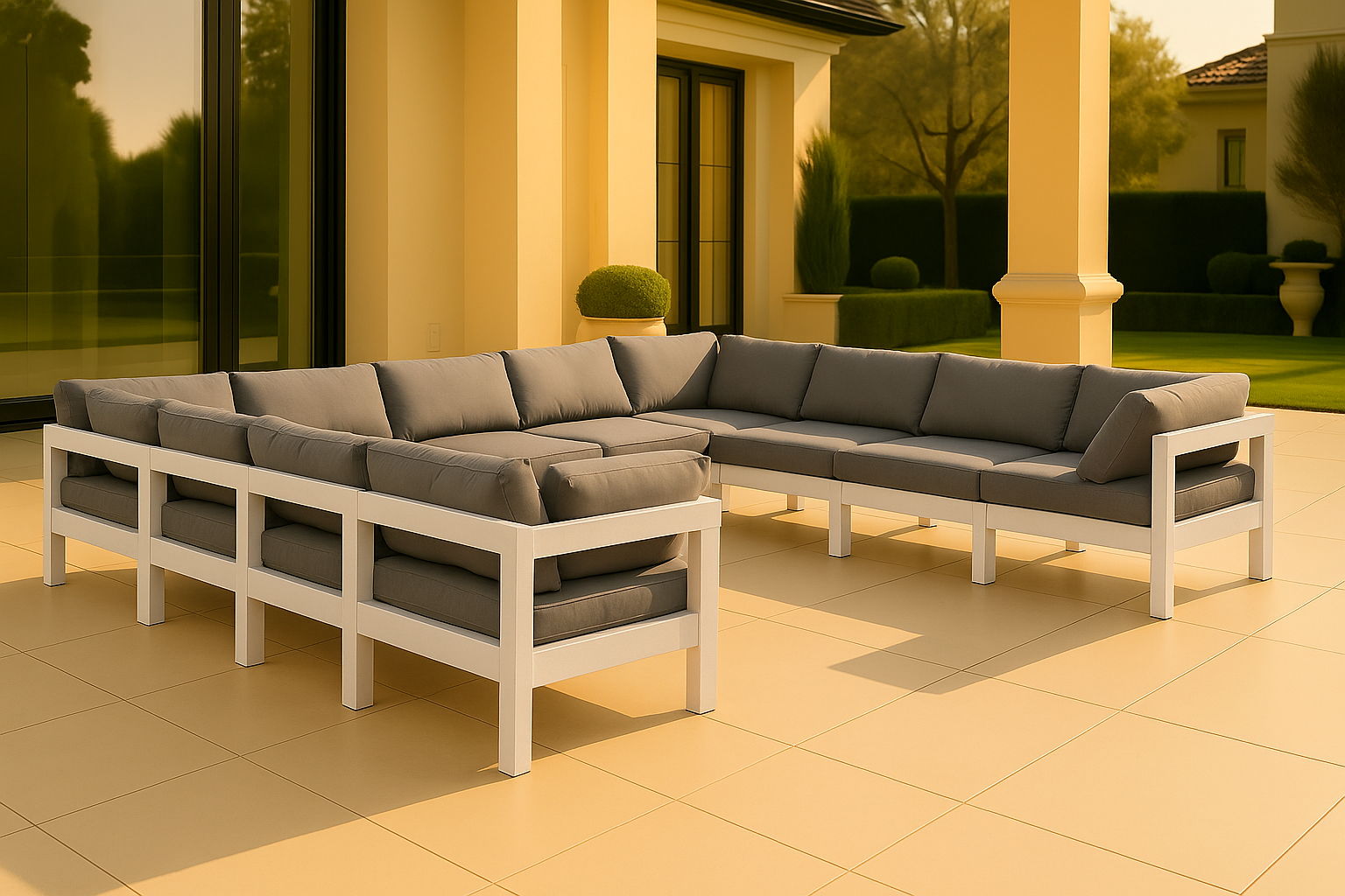 Nizuc - Outdoor Patio 11 Piece Modular Sectional With White Frame - Gray