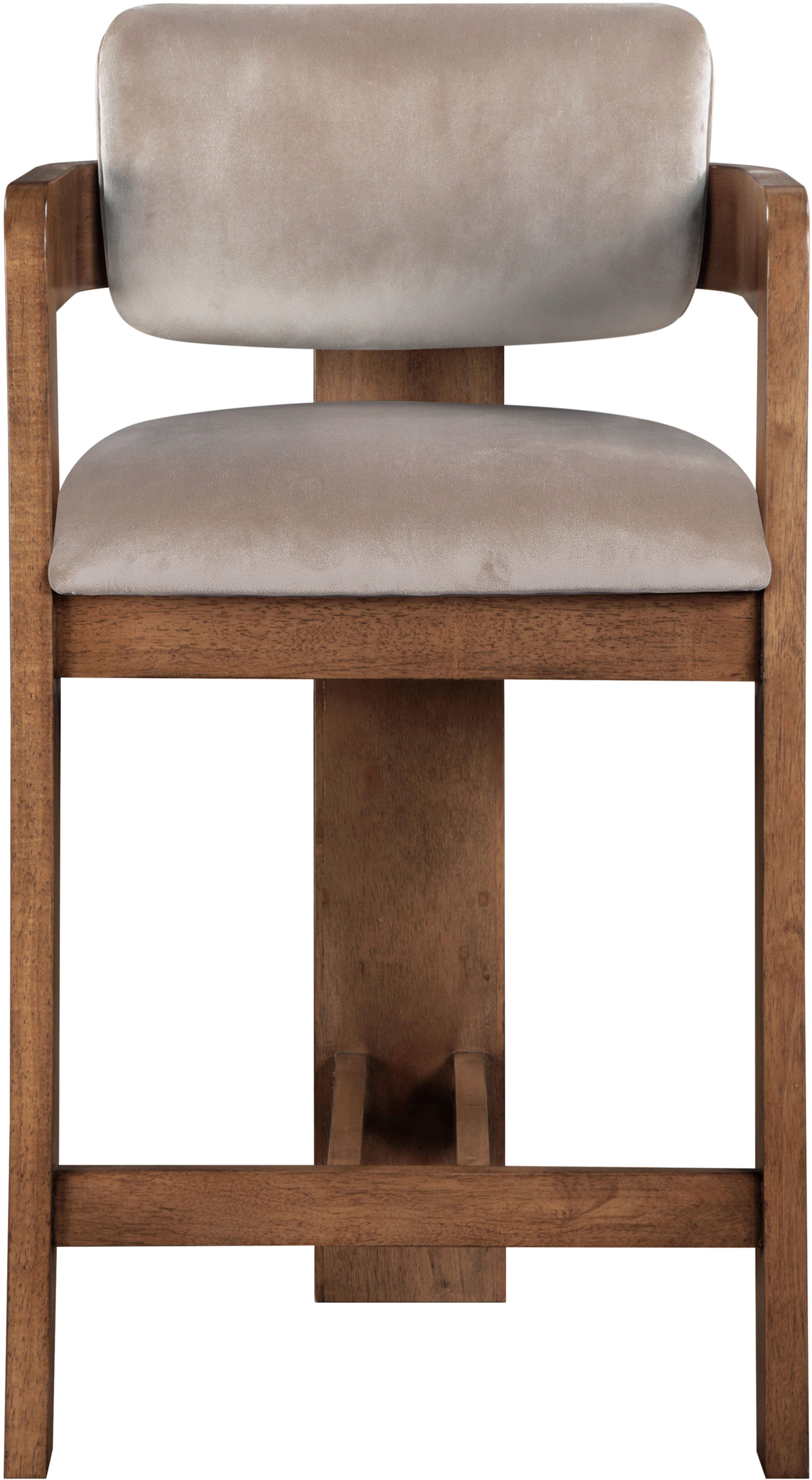 Sacha - Velvet Stool With Brown Base - Taupe