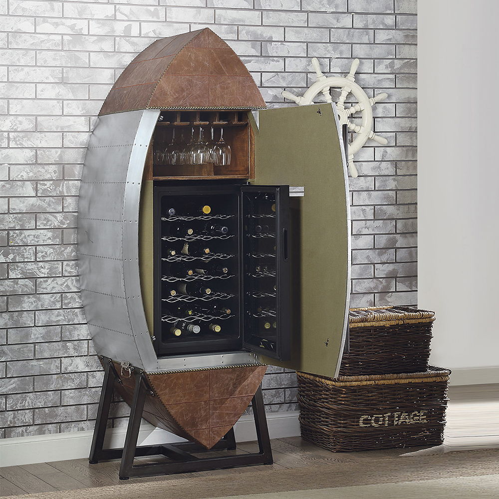 Brancaster - Wine Cooler - Retro Brown Top Grain Leather & Aluminum, light brown, view 6