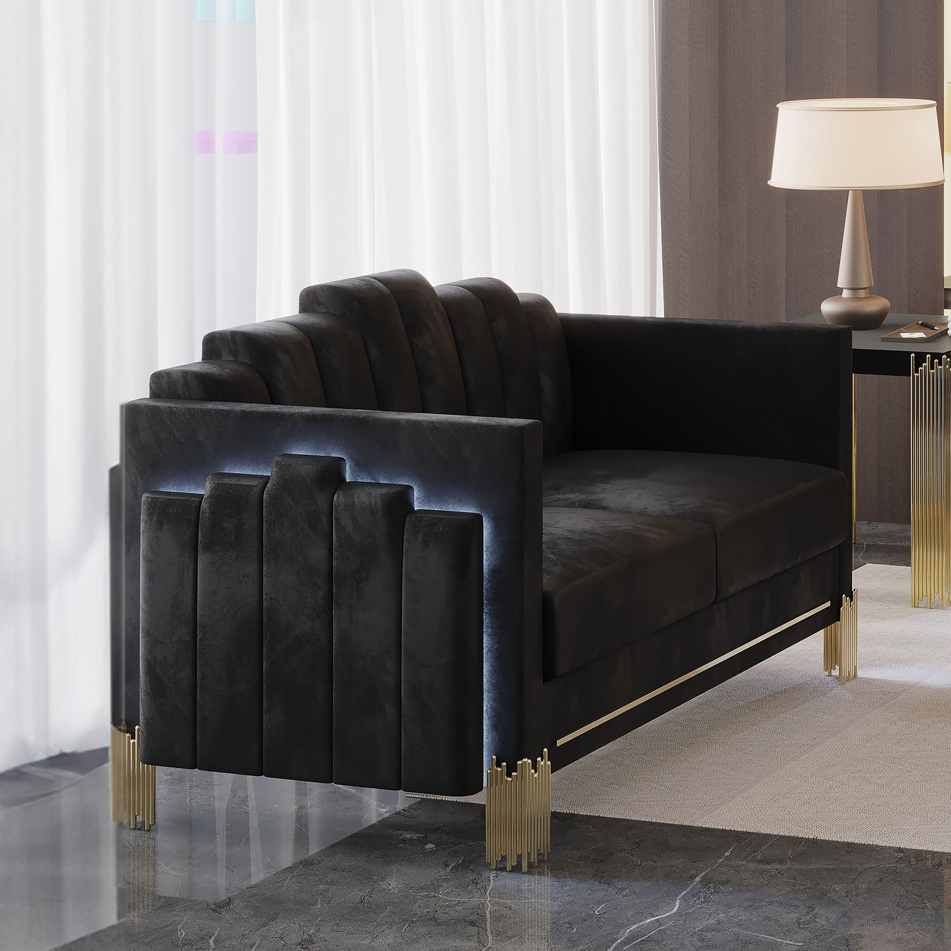 Empire - Lighted Loveseat - Black, black