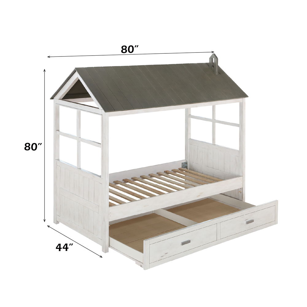 Tree House II - Twin Bed - Weathered White & Washed Gray, white, view 6