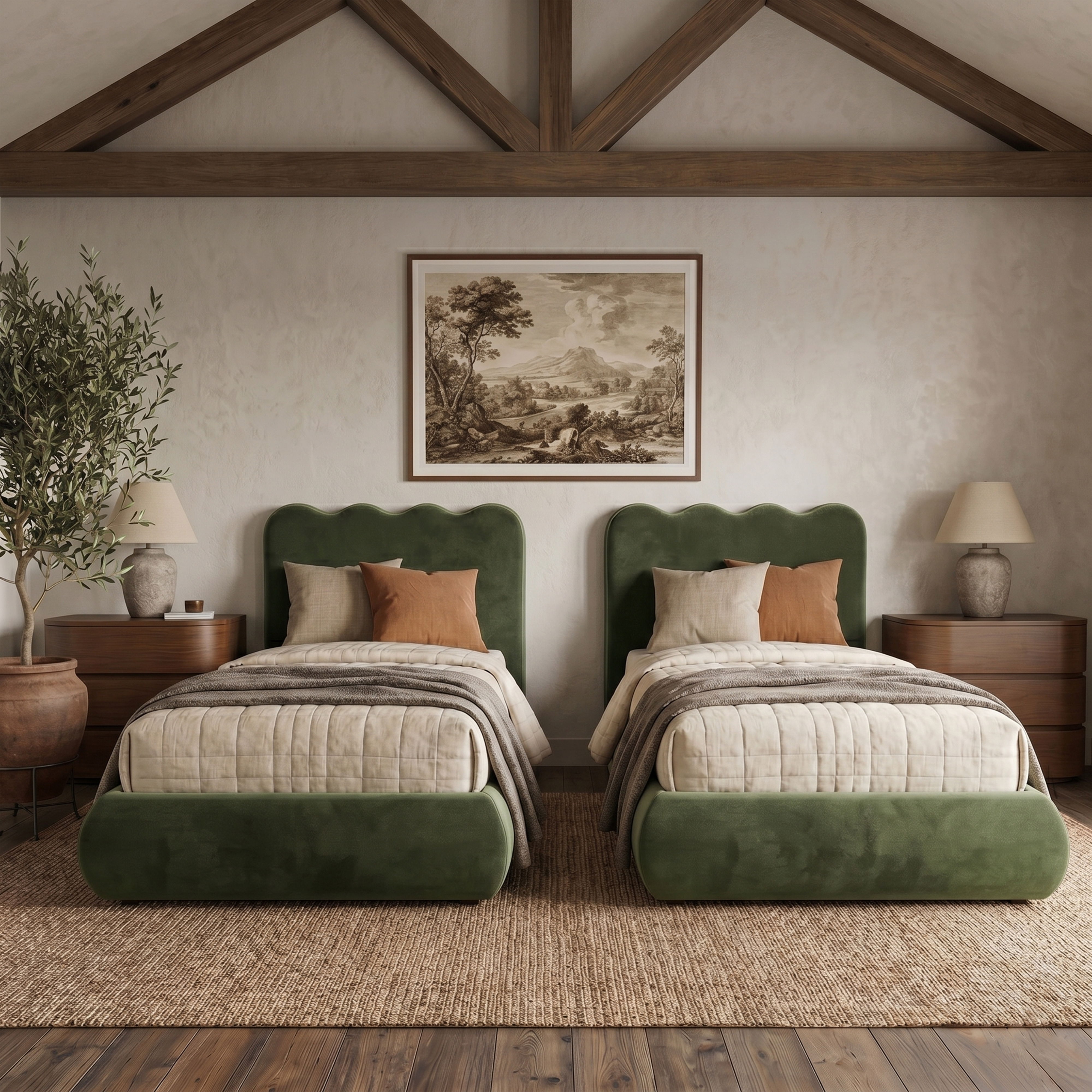 Tempo - Velvet Upholstered Twin Bed - Green