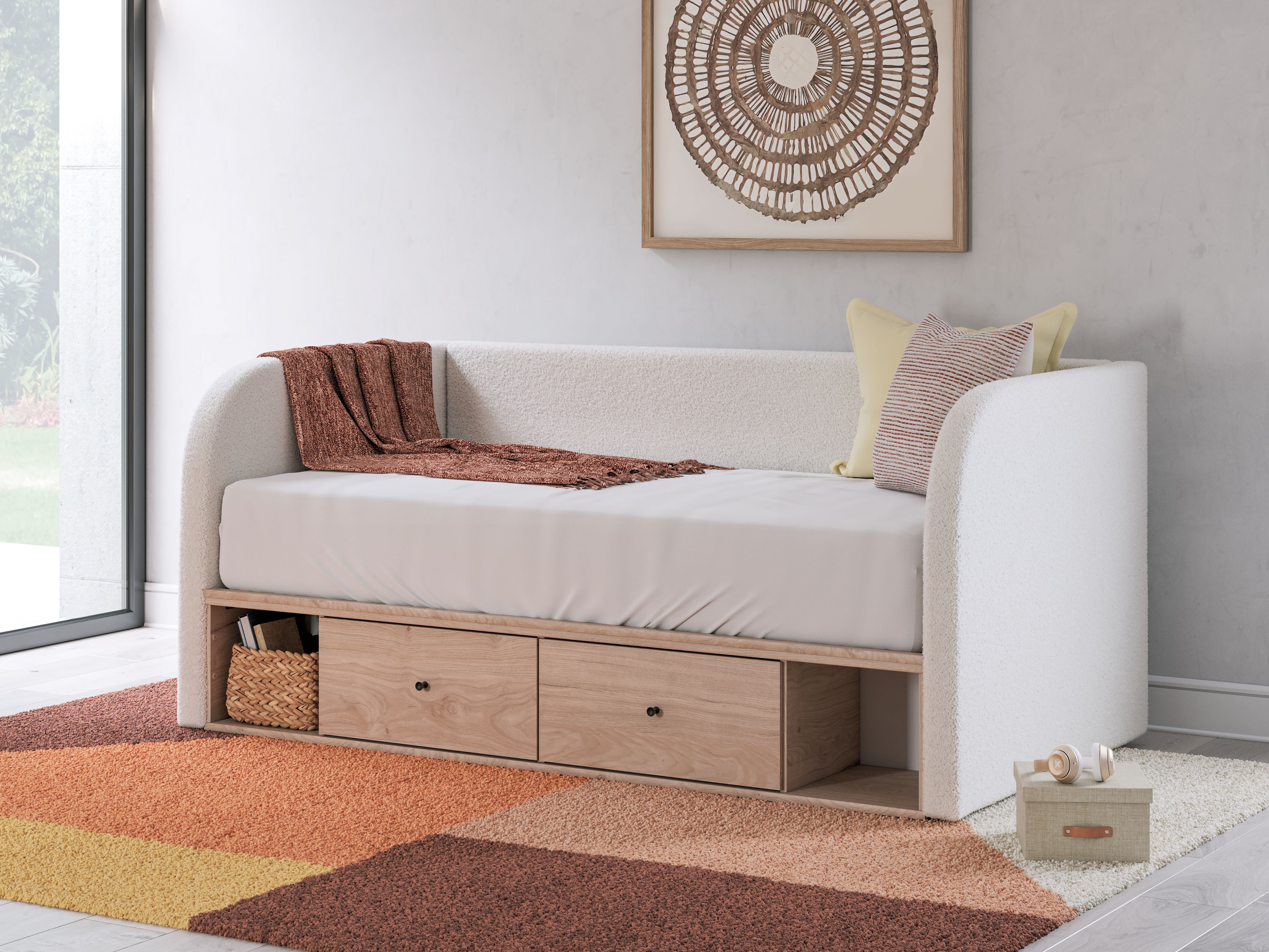 Ashley Furniture Arloster - Full Upholstered Day Bed With Storage - Tan / White - Image 2