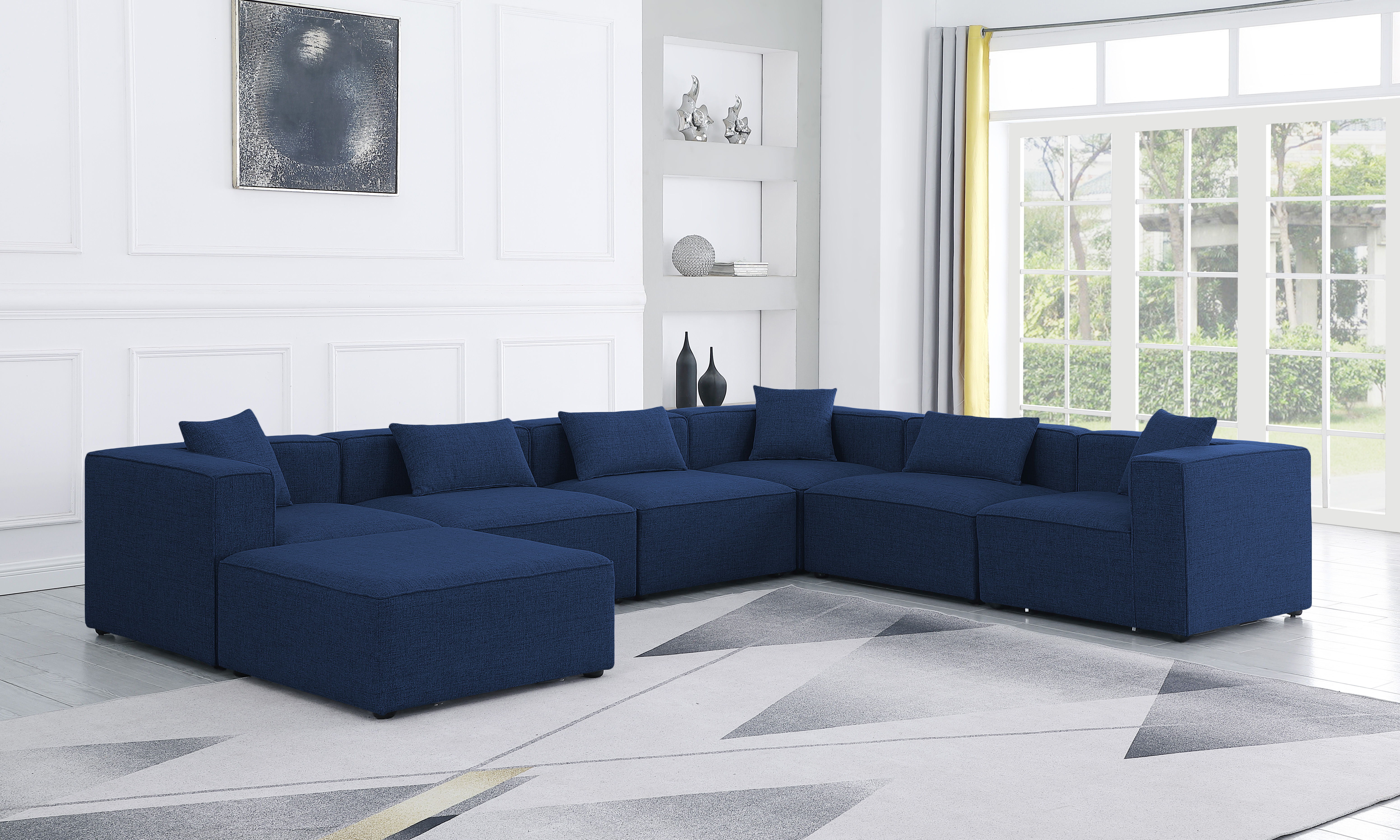 Cube - Linen 7 Piece Modular Sectional - Navy
