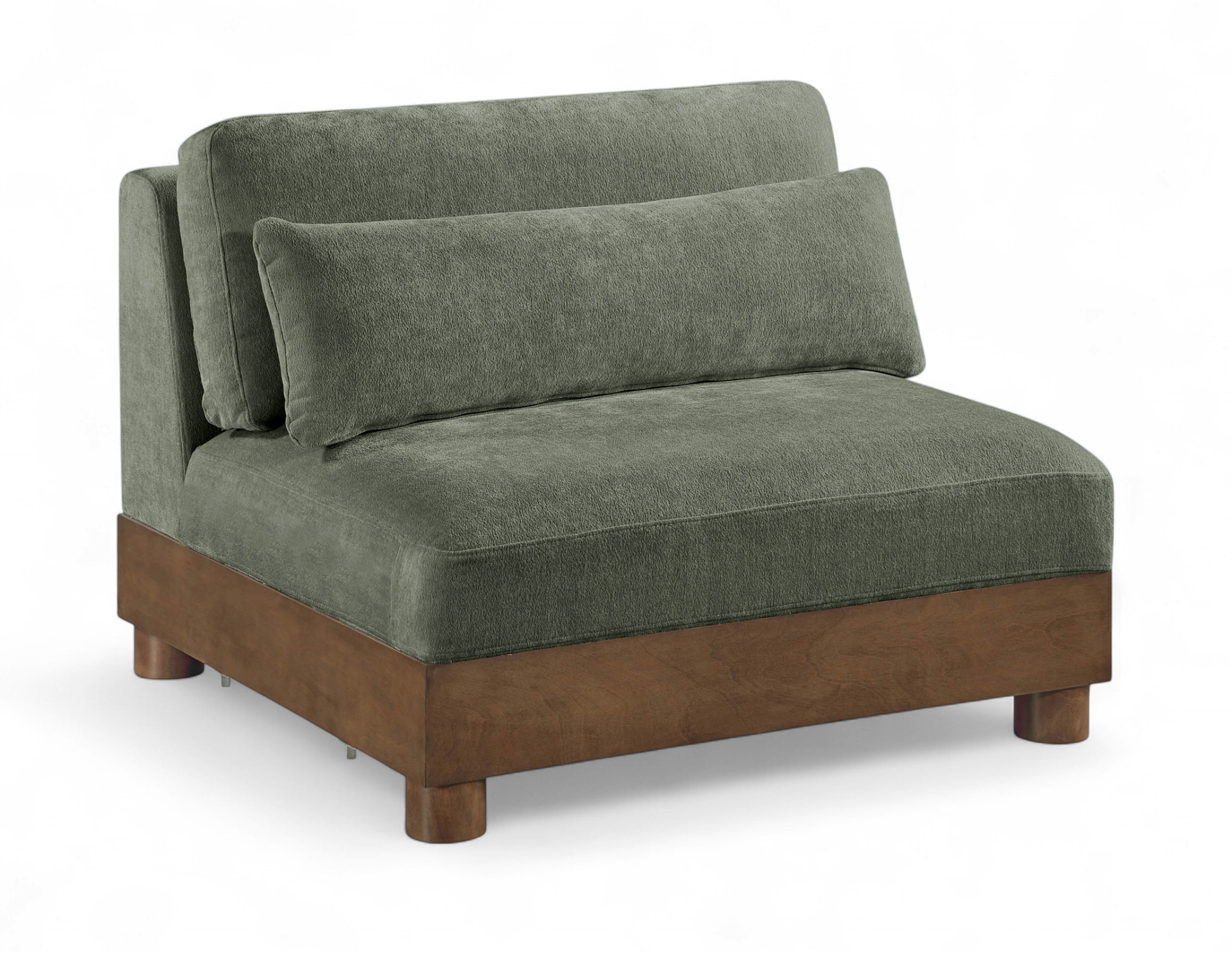 Turin - Chenille Fabric Upholstered Modular Armless Chair - Green / Brown Walnut