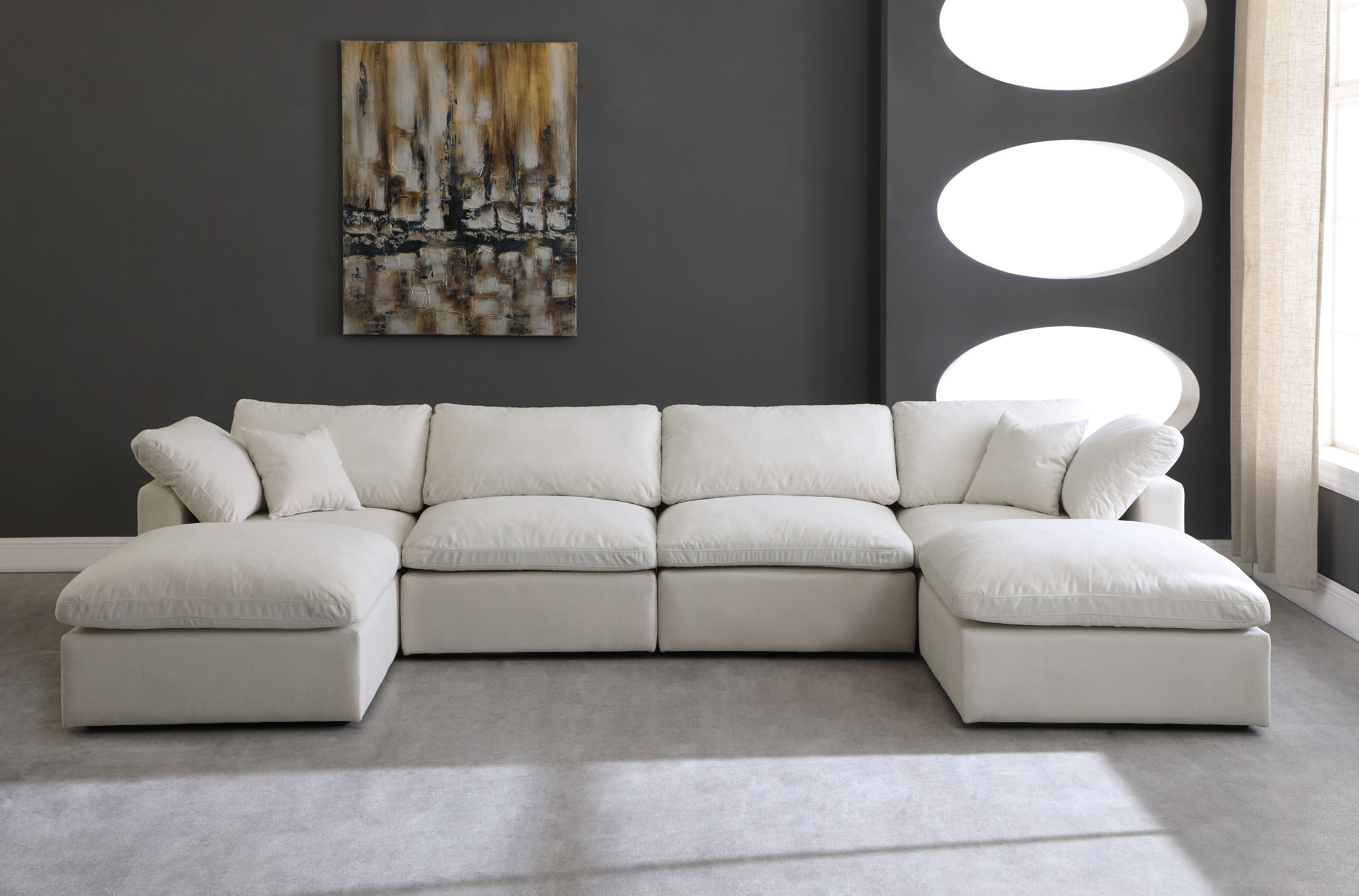 Plush - 6 Piece Modular Double Chaise Sectional - Cream