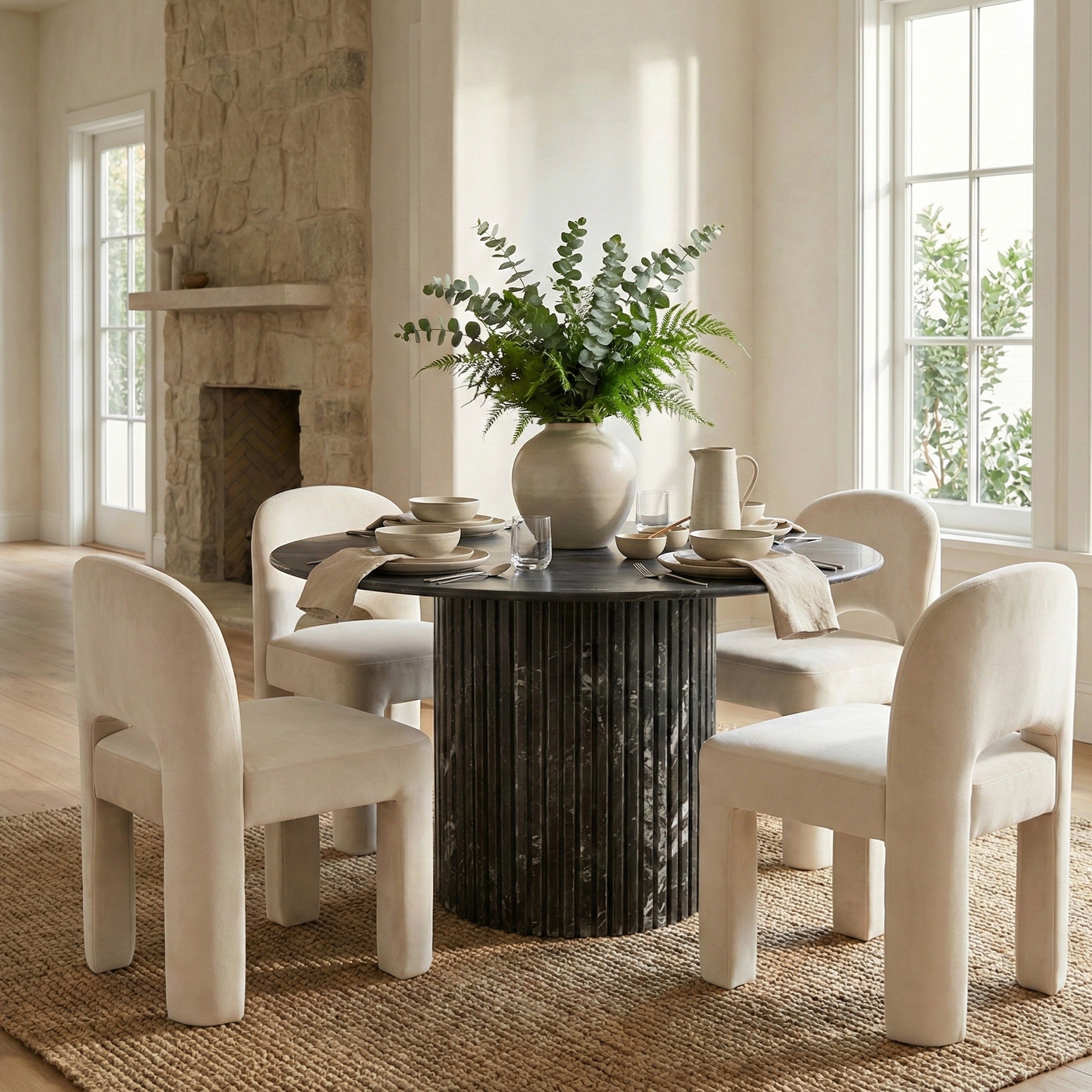 Celine - Velvet Performance Fabric Upholstered Dining Chair (Set of 2) - Cream