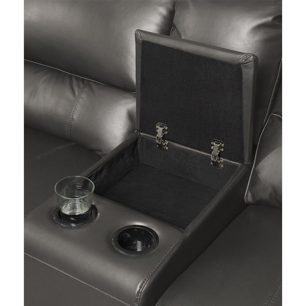 Saul - Power Motion Sectional Sofa - Gray Leather-Aire, dark gray, view 3