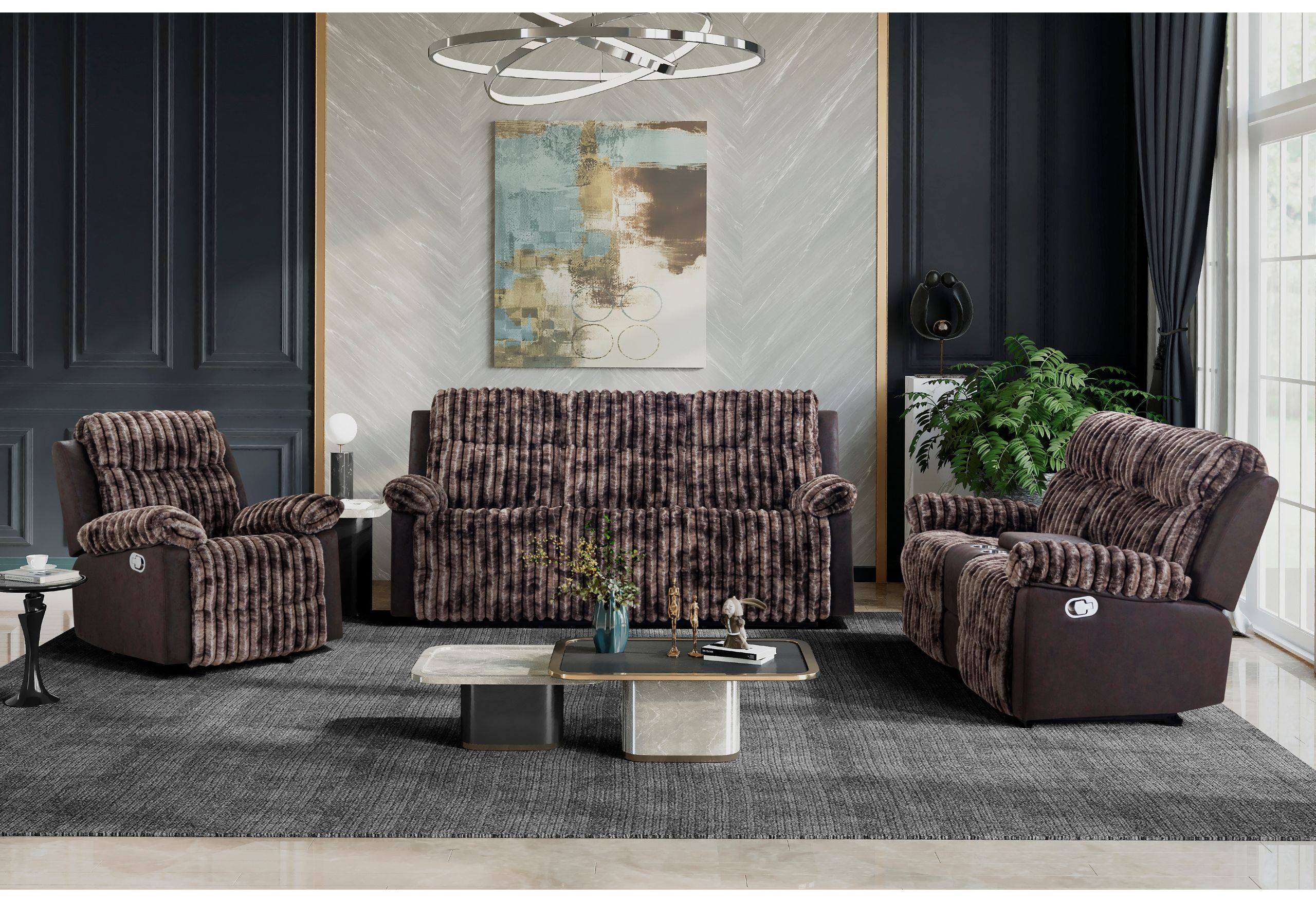U6028 - 3 Piece Living Room Set (Reclining Sofa / Console Reclining Loveseat / Glider Recliner) - Brown