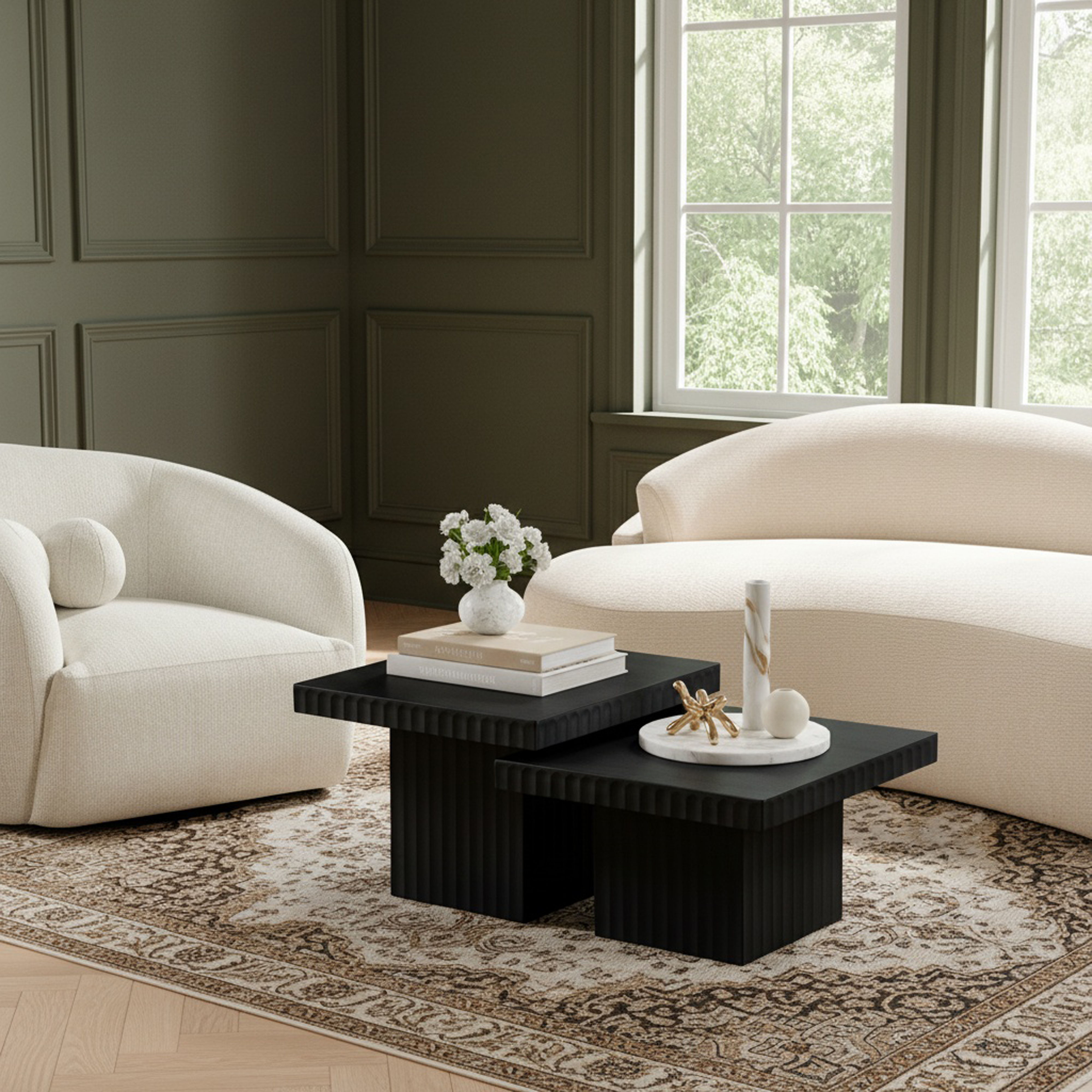 Spencer - 15" Oak Veneer 2 Piece Coffee Table - Black