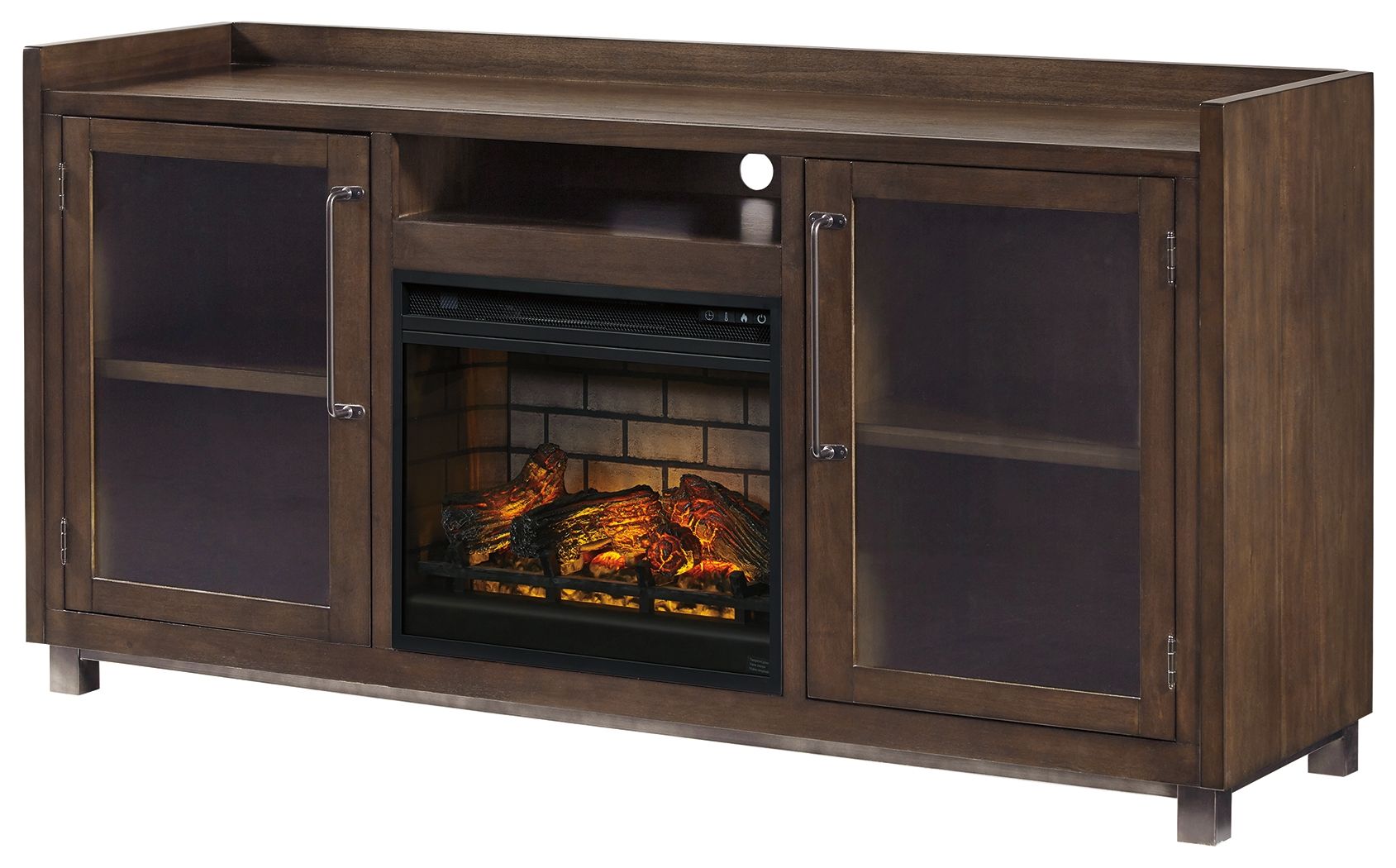 Starmore - 4 Pc. - Entertainment Center - 70" TV Stand With Faux Firebrick Fireplace Insert - Brown / Gunmetal