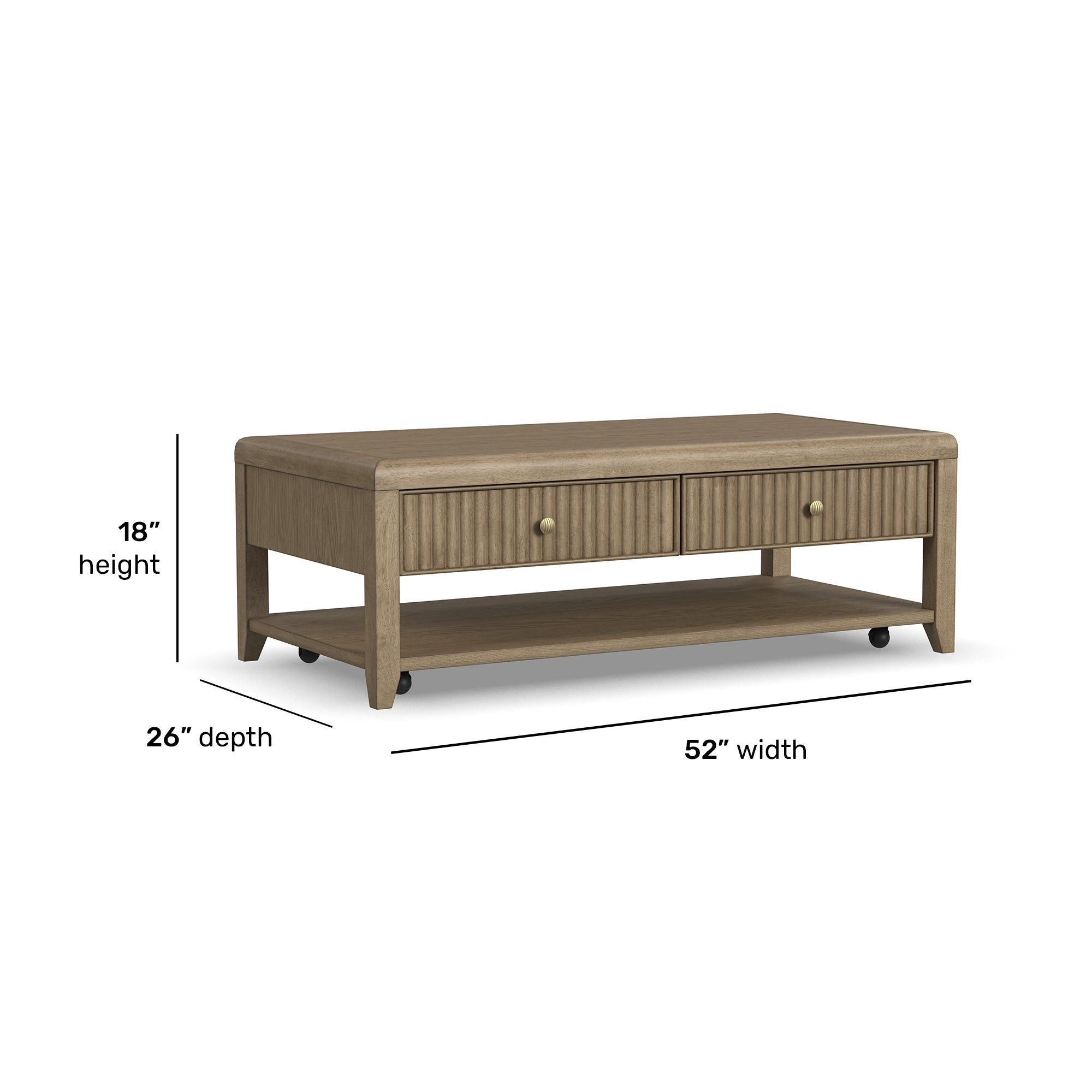 Reed - Rectangular Coffee Table With Casters - Driftwood Oak, dark brown, view 5