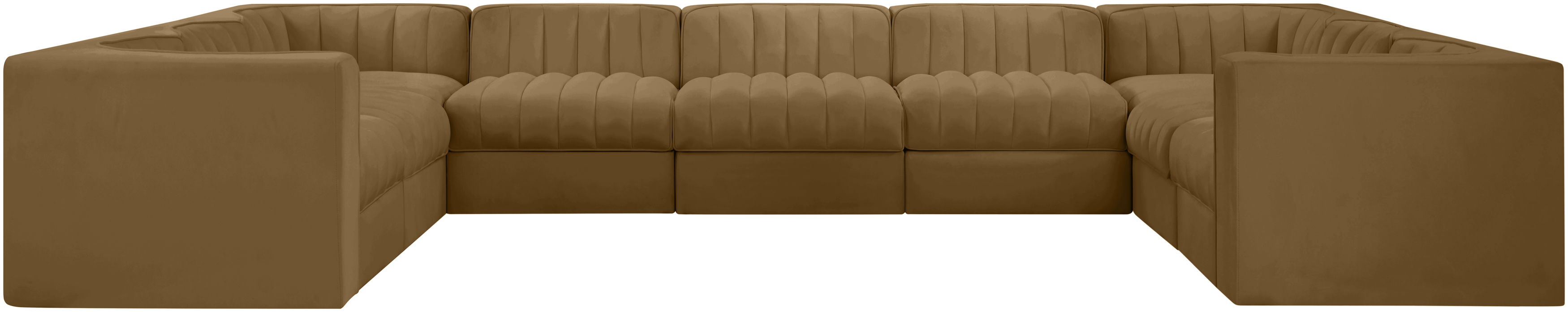 Rummi - Velvet Performance Fabric Upholstered 9 Piece Modular Sectional - Saddle