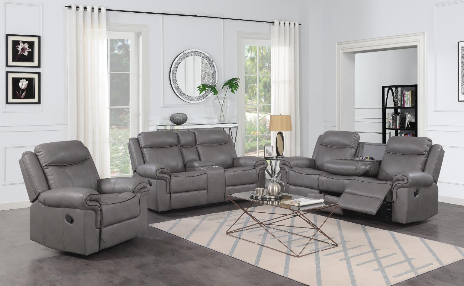 U106 - 3 Piece Living Room Set (Motion Sofa & Motion Loveseat, Motion Chair) - Gray