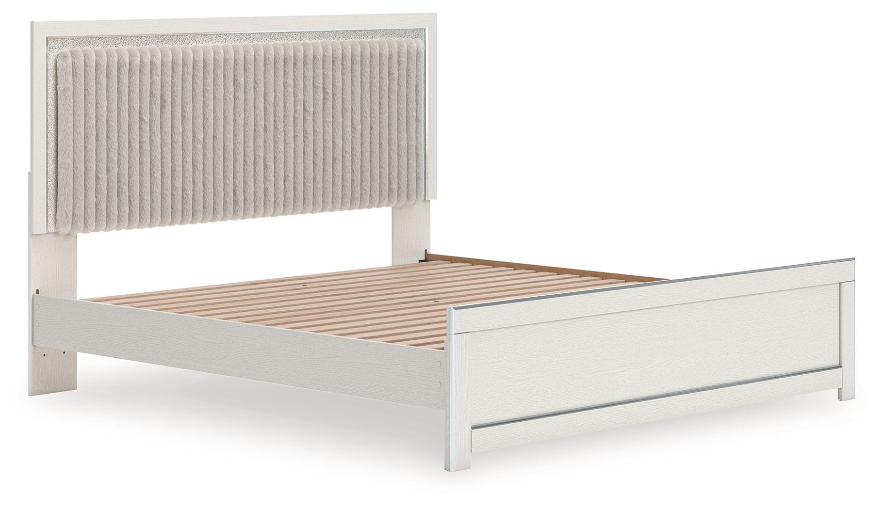Zuraleus - King Upholstered Panel Platform Bed With Roll Slats - White