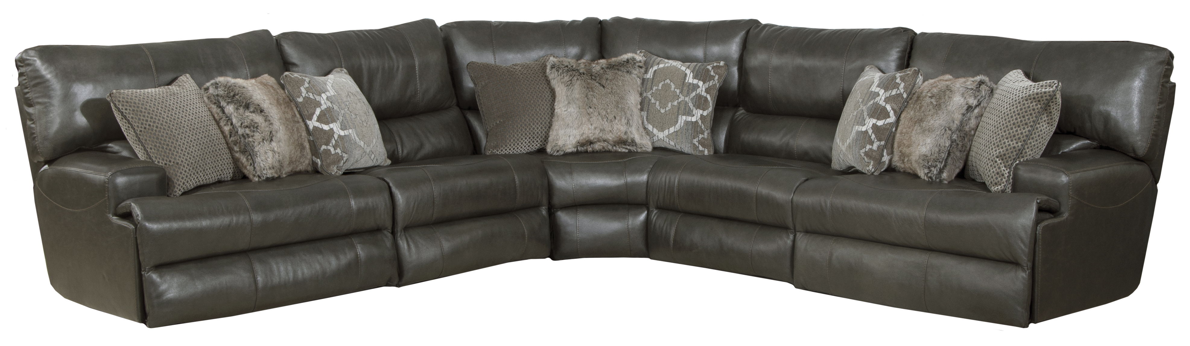 Como - 5 Piece Italian Leather Match Power Reclining Sectional With 2 Lay Flat Reclining Seats - Steel
