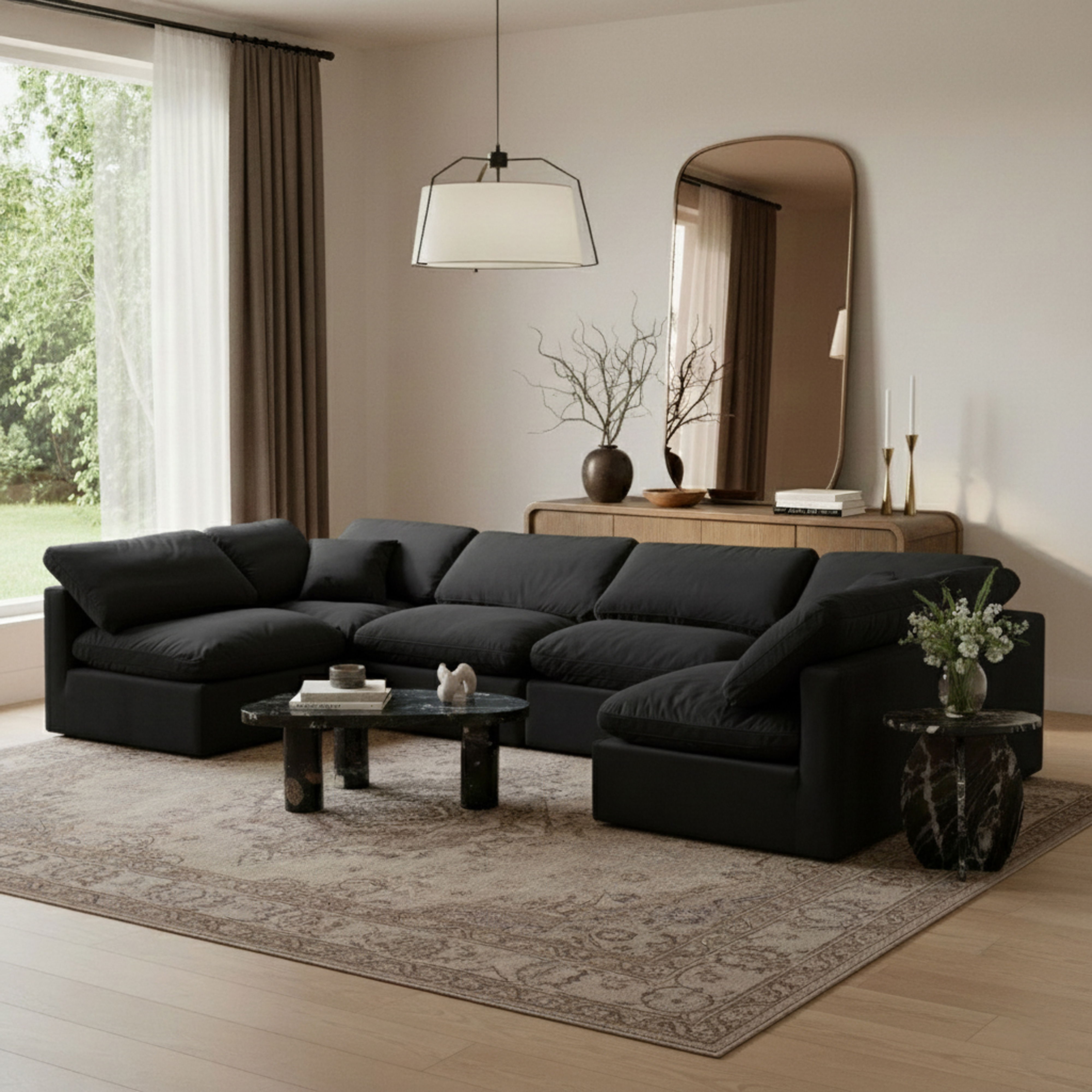 Indulge - Velvet 6 Piece Modular U-Shaped Sectional - Charcoal