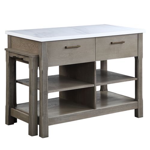 Feivel - Kitchen Island With Pull Out Table - Marble Top & Rustic Oak, dark gray, view 2