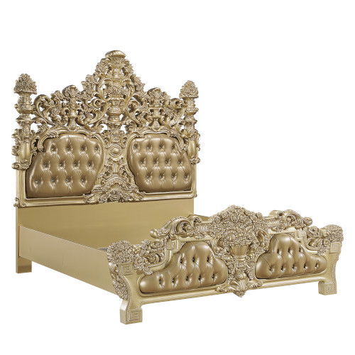 Seville - Eastern King Bed - Synthetic Leather & Gold, gold, view 4