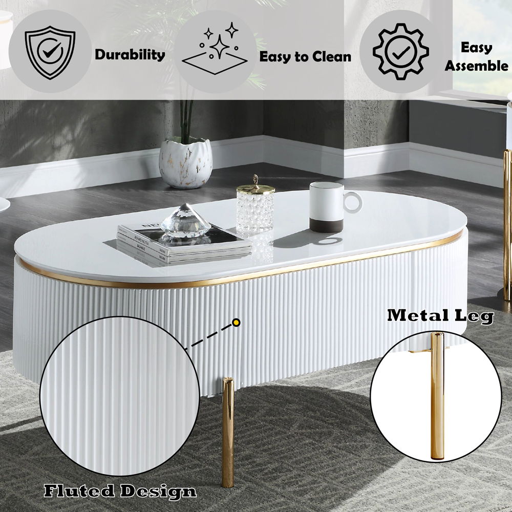 Daveigh - Coffee Table - White High Gloss & Gold, white, view 7