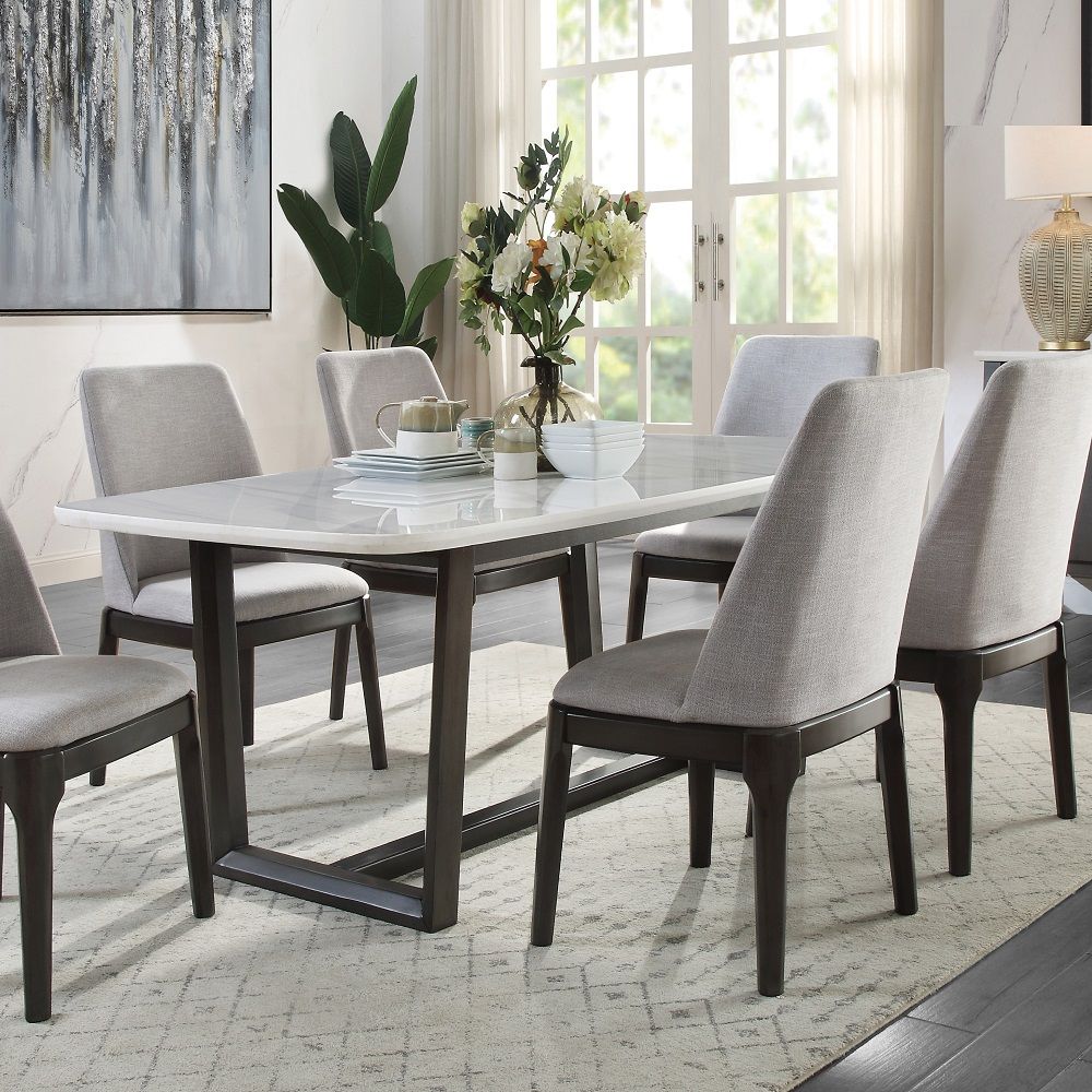 Madan - Dining Table With Marble Top - Marble Top & Weathered Gray, white