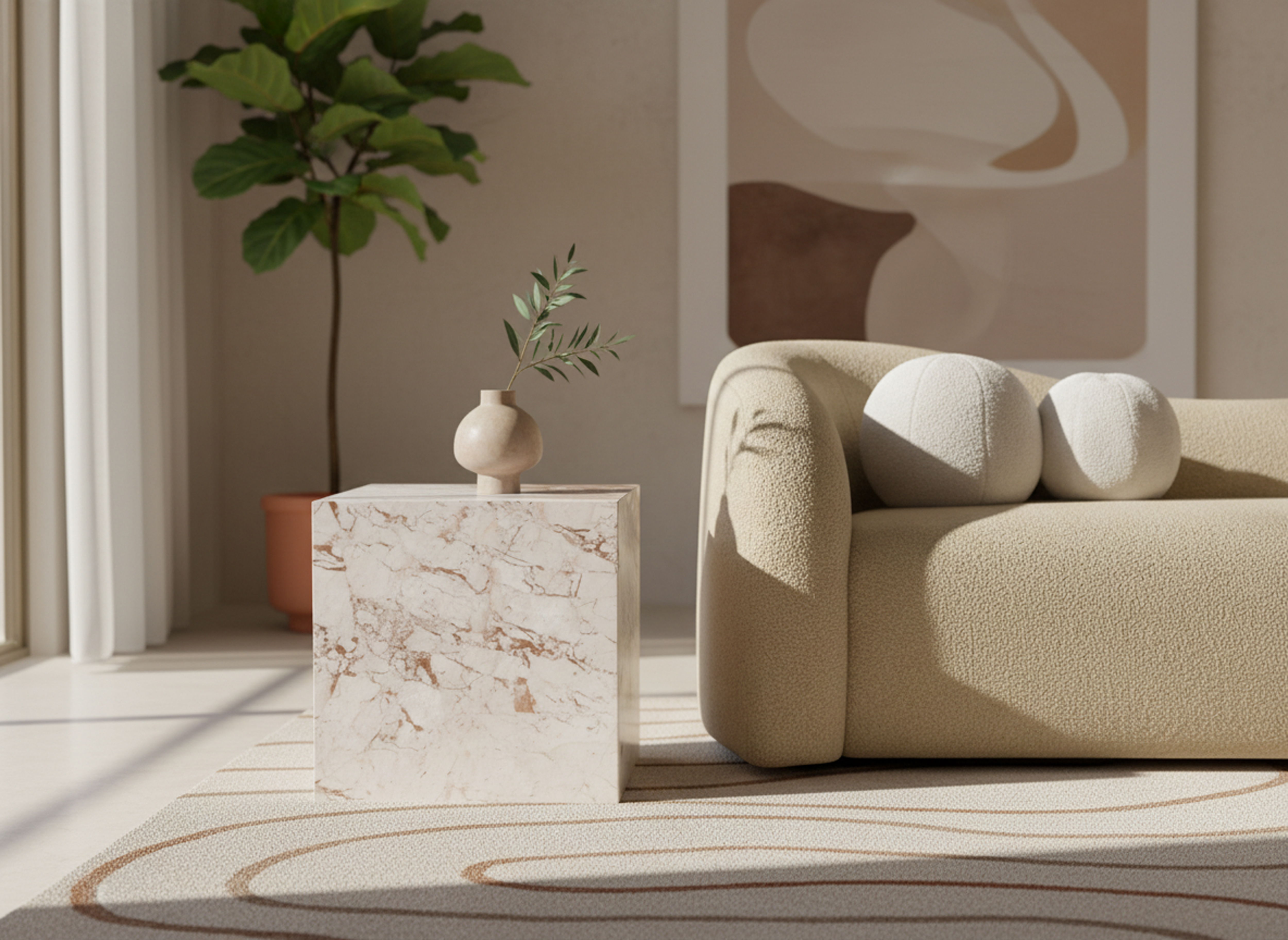 Bolzano - Marble End Table - Cream