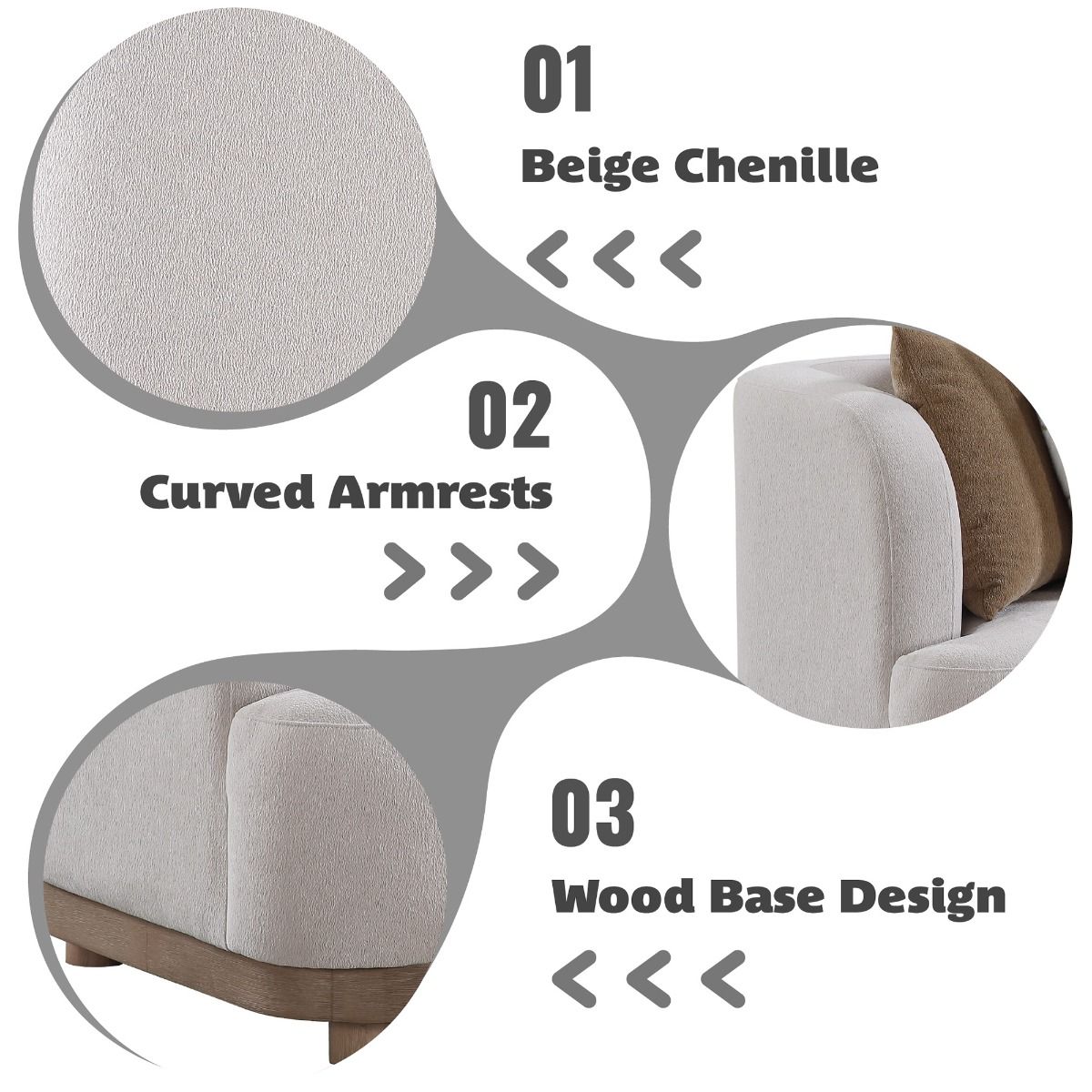Duncan - Sofa With 4 Pillows - Beige, white, view 7