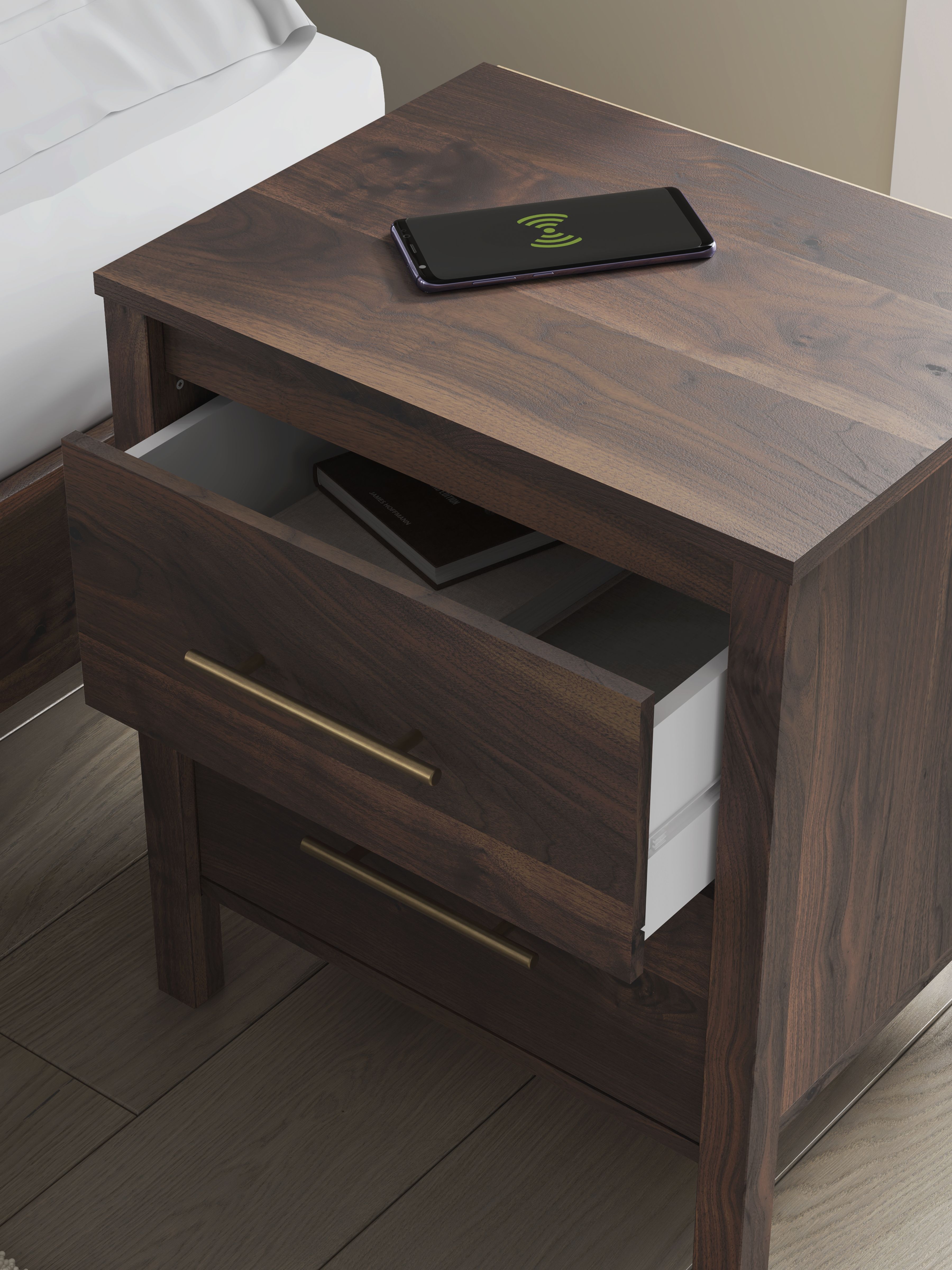 Calverson - Two Drawer Night Stand - Mocha, light brown, view 4