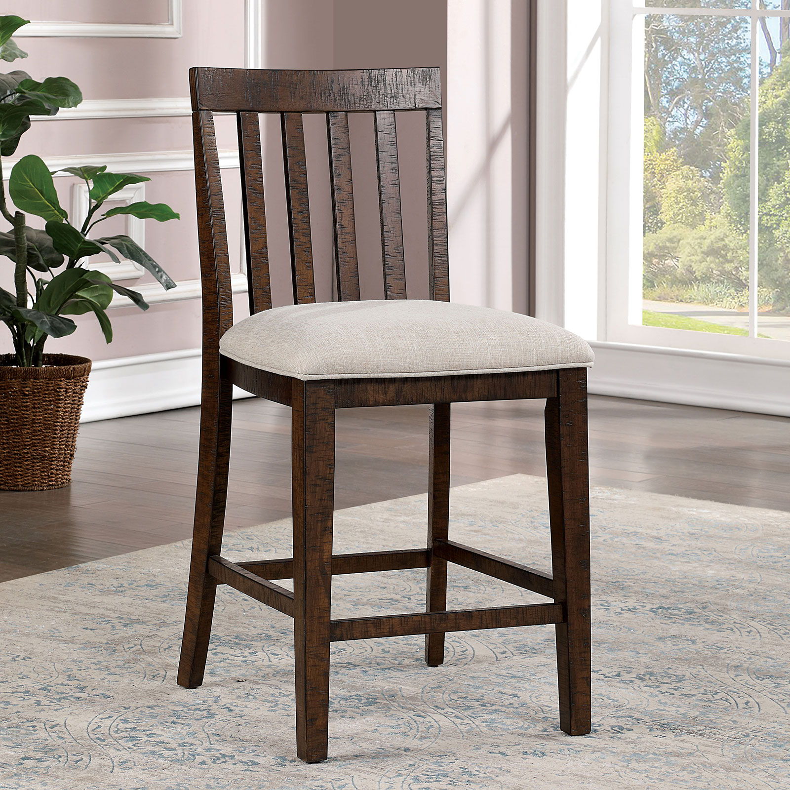 Fredonia Counter Height Chair (Set of 2) Rustic Oak / Beige New
