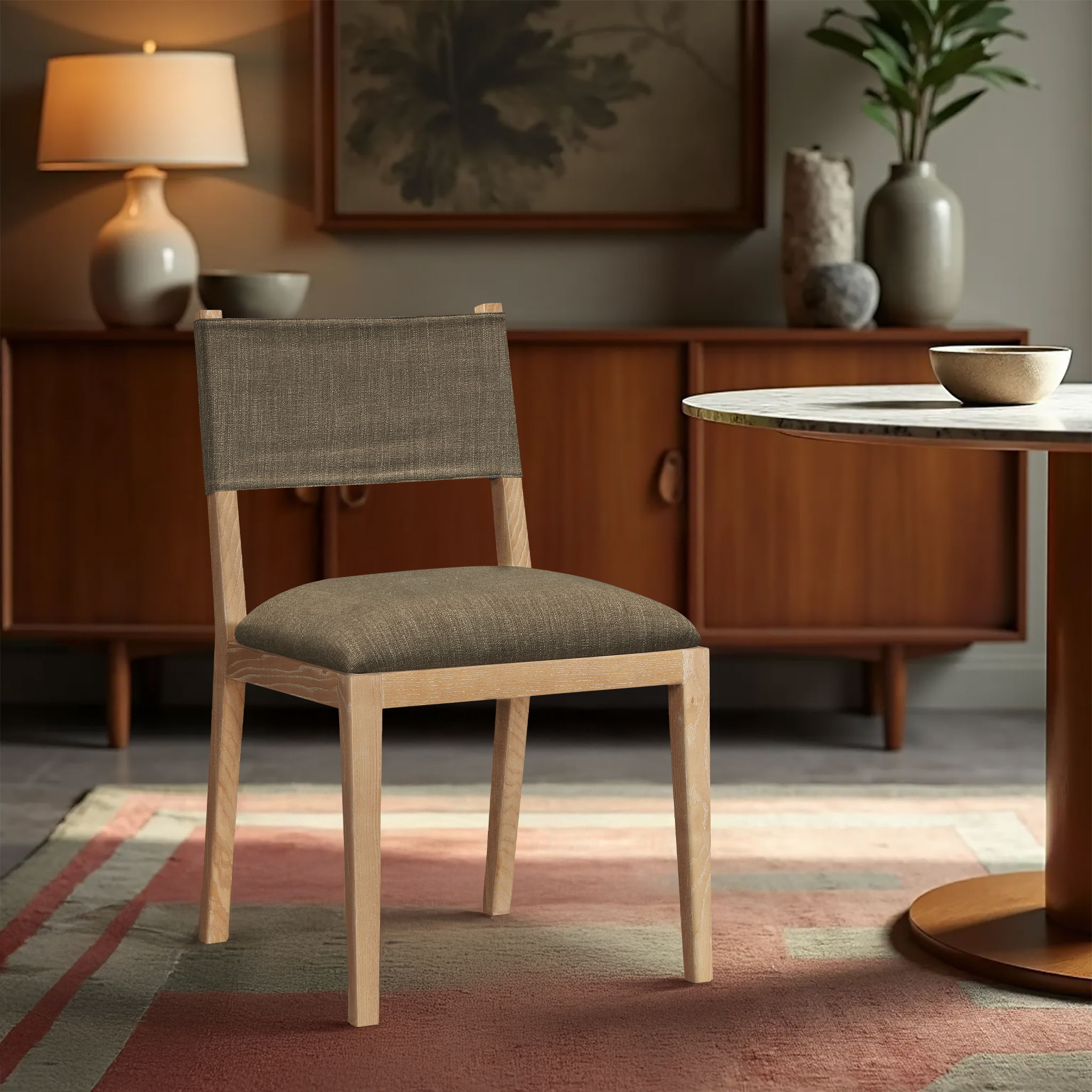 Avon - Linen Textured Performance Fabric Upholstered Dining Side Chair (Set of 2) - Brown