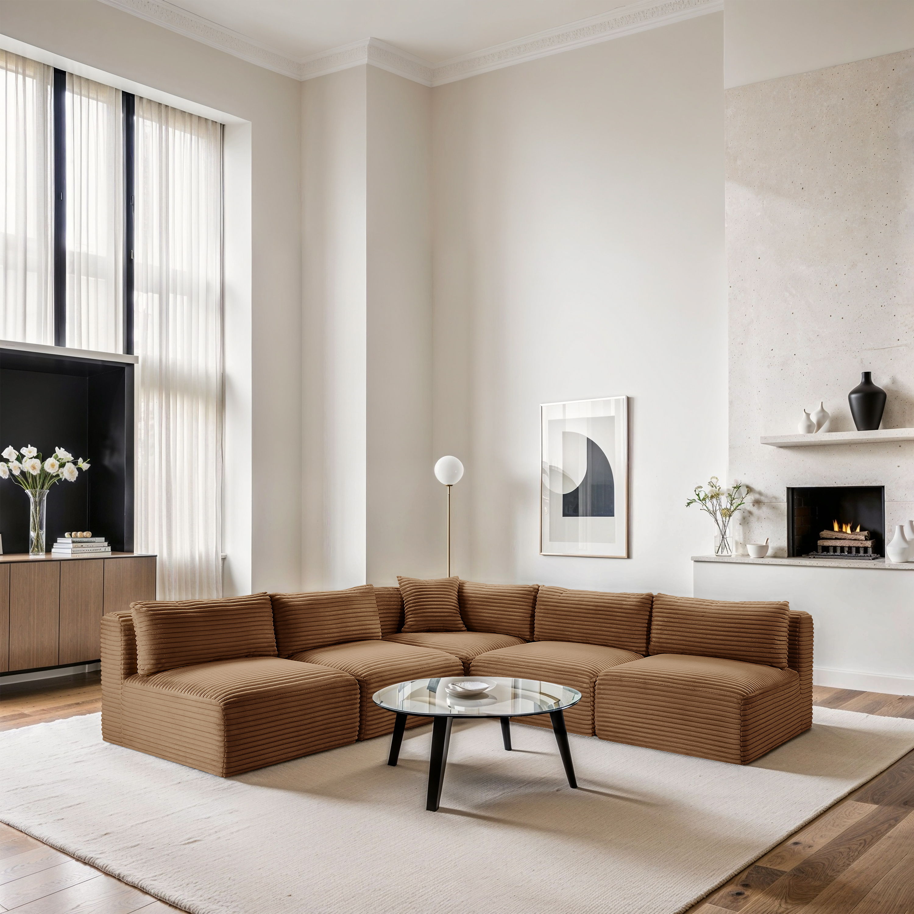 Shaggy - 5 Piece Modular Corner Armless Sectional - Saddle