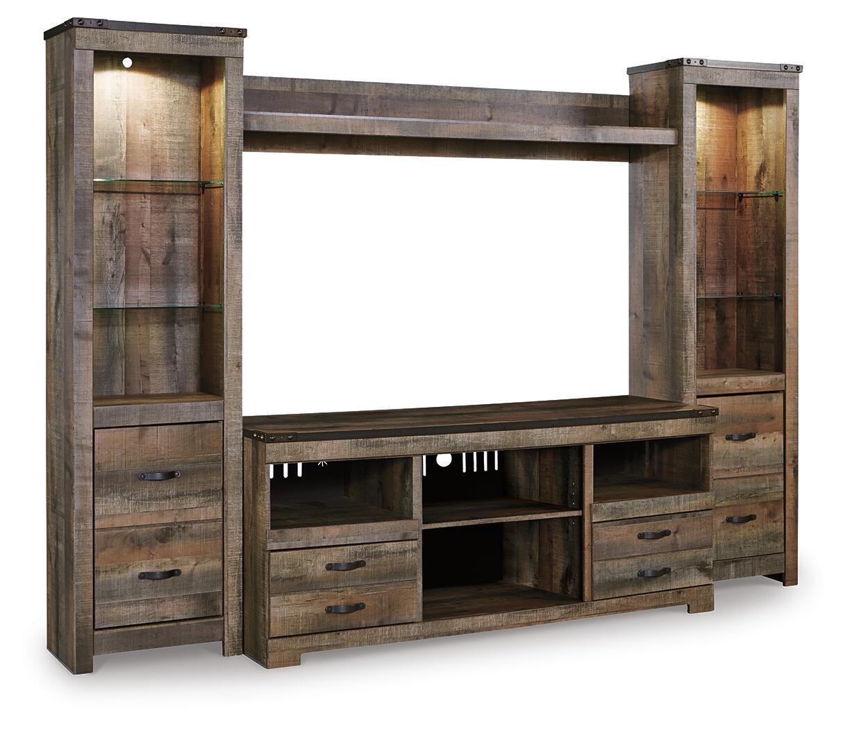Ashley Furniture Trinell - 4 Pc. - Entertainment Center - 63" TV Stand - Brown - Image 2